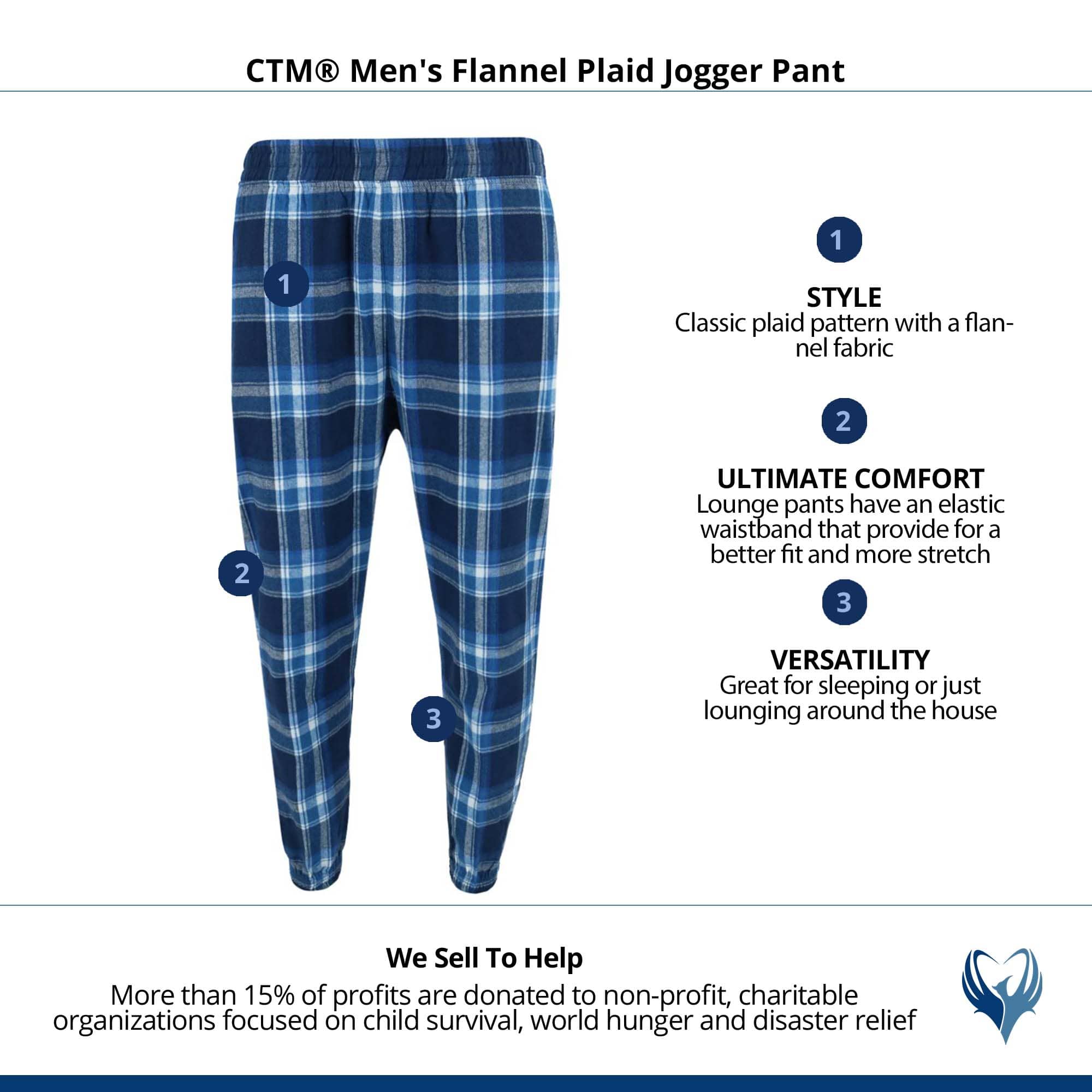 CTM® Men's Flannel Plaid Jogger Pant - Blue/White
