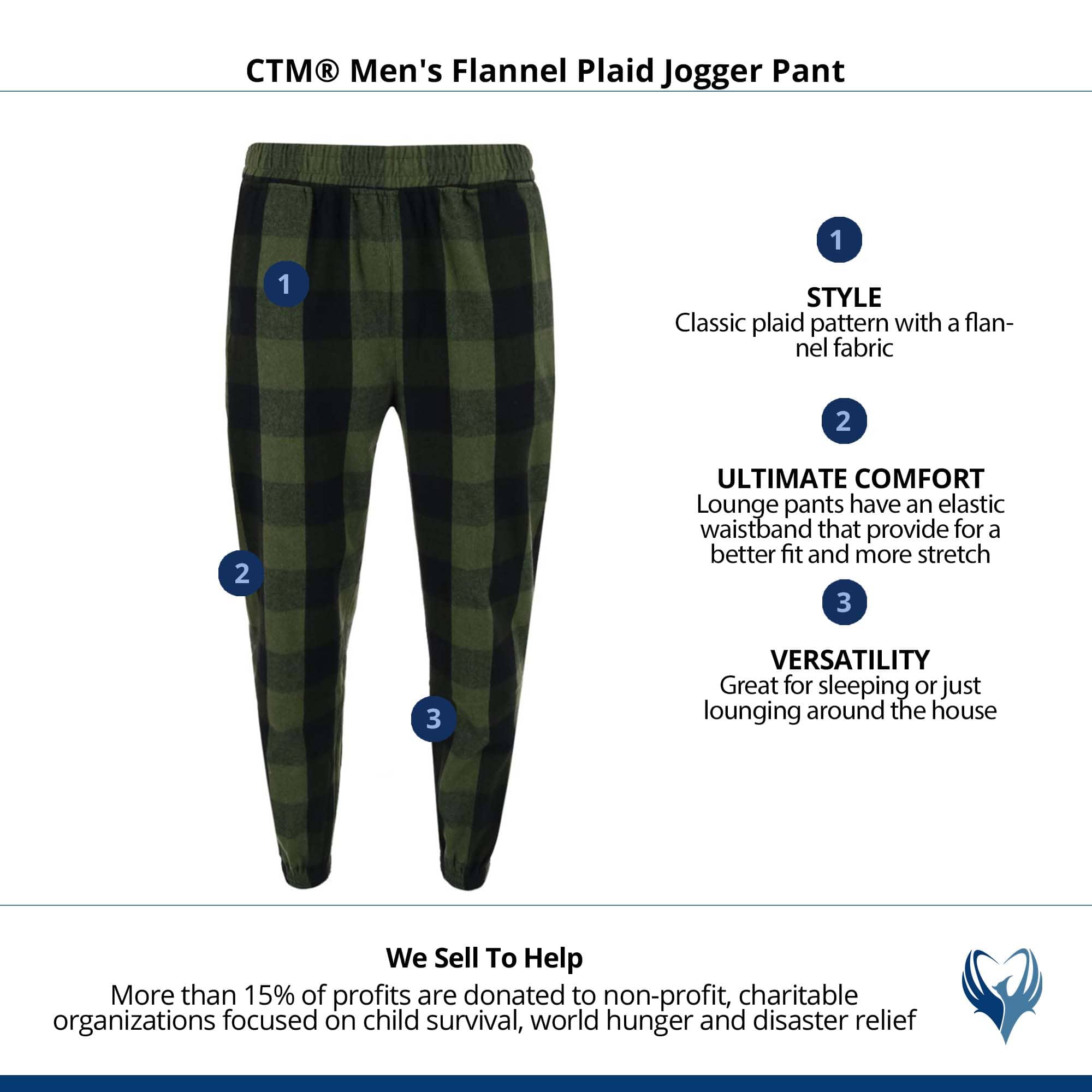CTM® Men's Flannel Plaid Jogger Pant - Army/Black