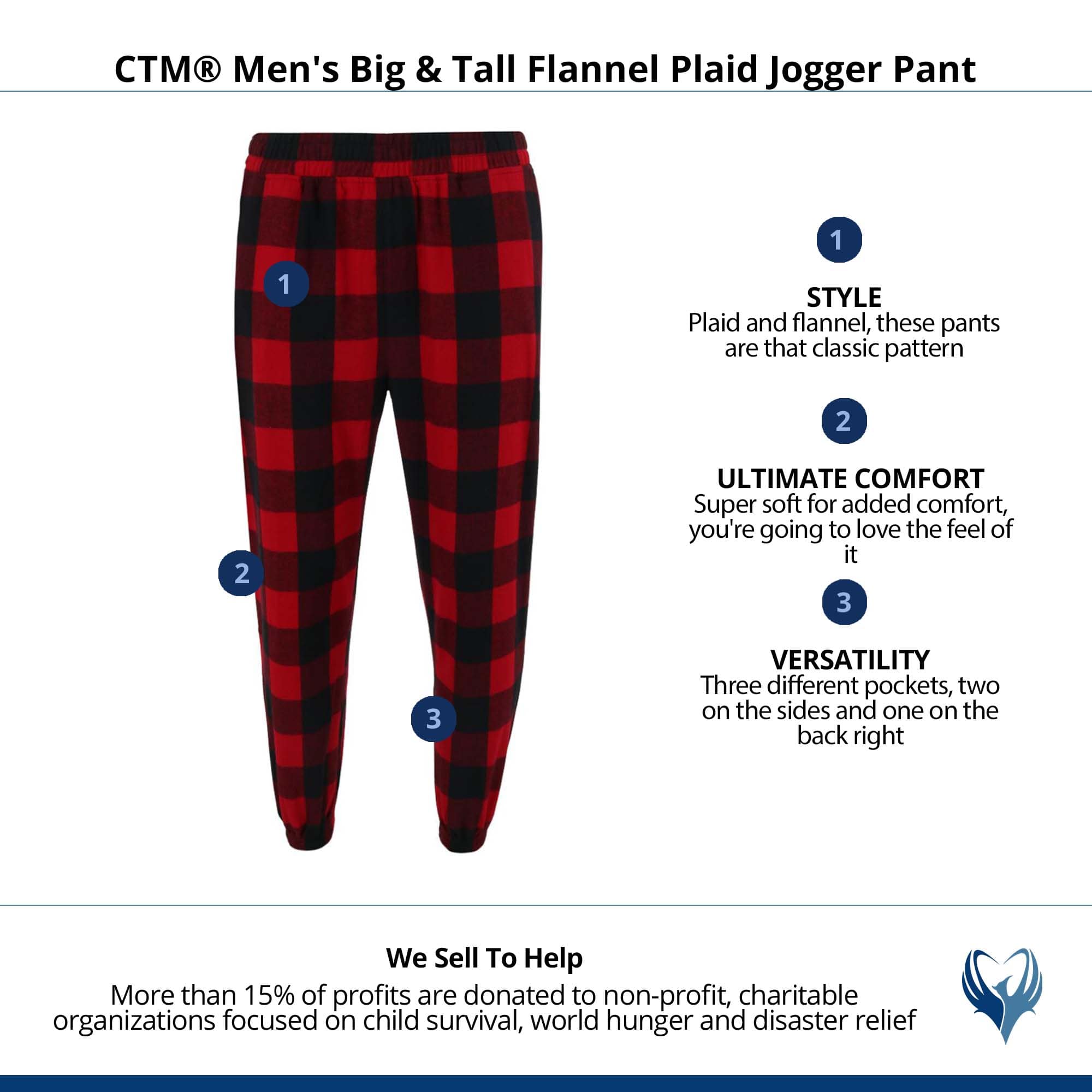 CTM® Men's Big & Tall Flannel Plaid Jogger Pant - Red/Black