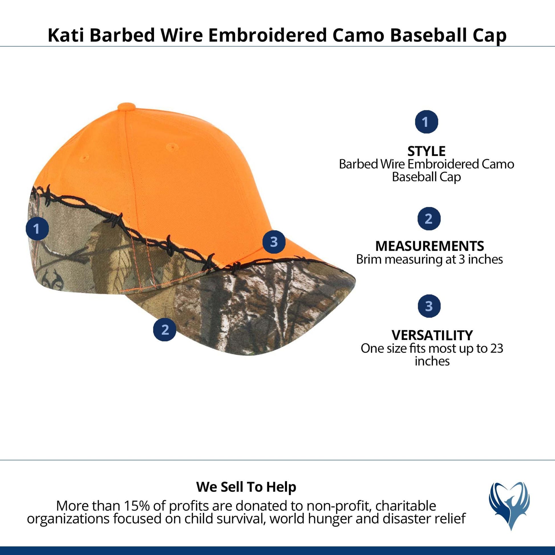 CTM® Kati Unisex Barbed Wire Embroidered Camo Baseball Cap - Blaze