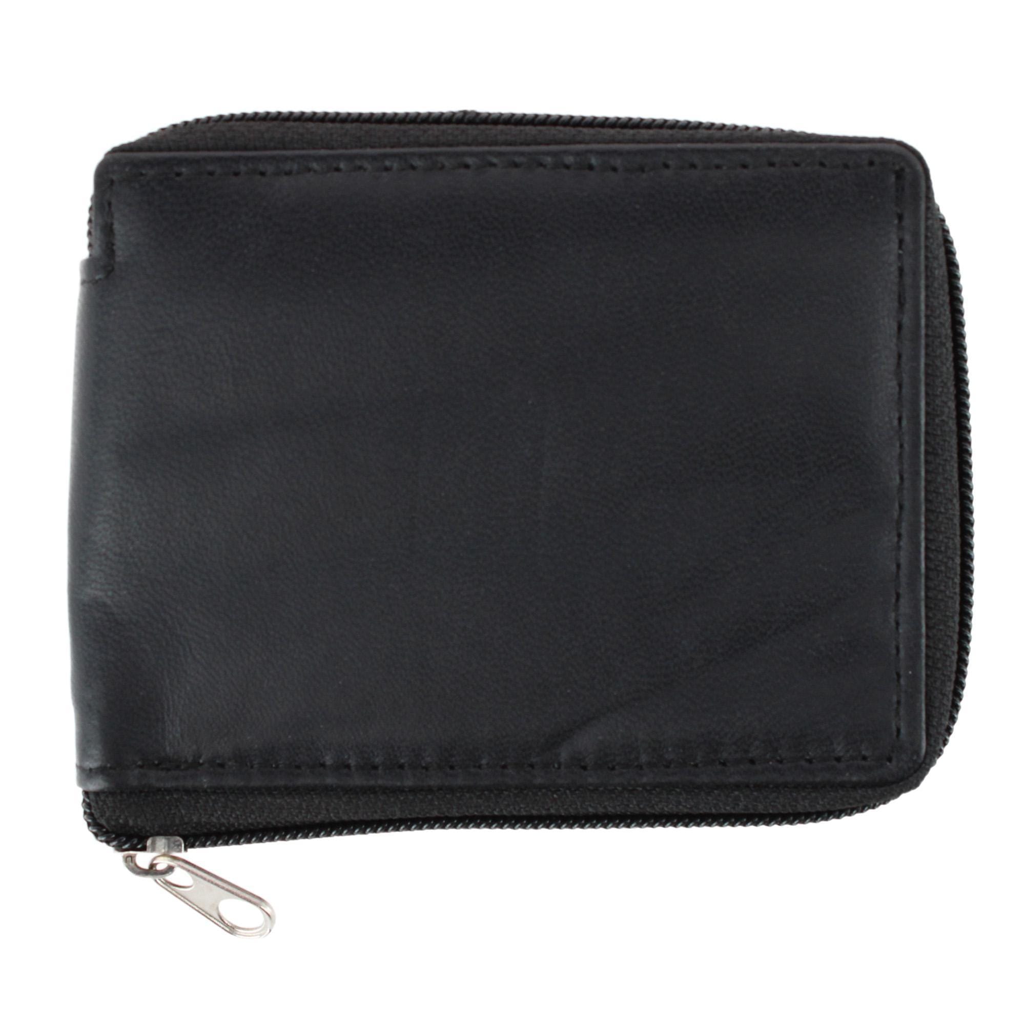 CTM® Leather Zip-Around Bifold Wallet with Coin Pocket - Black