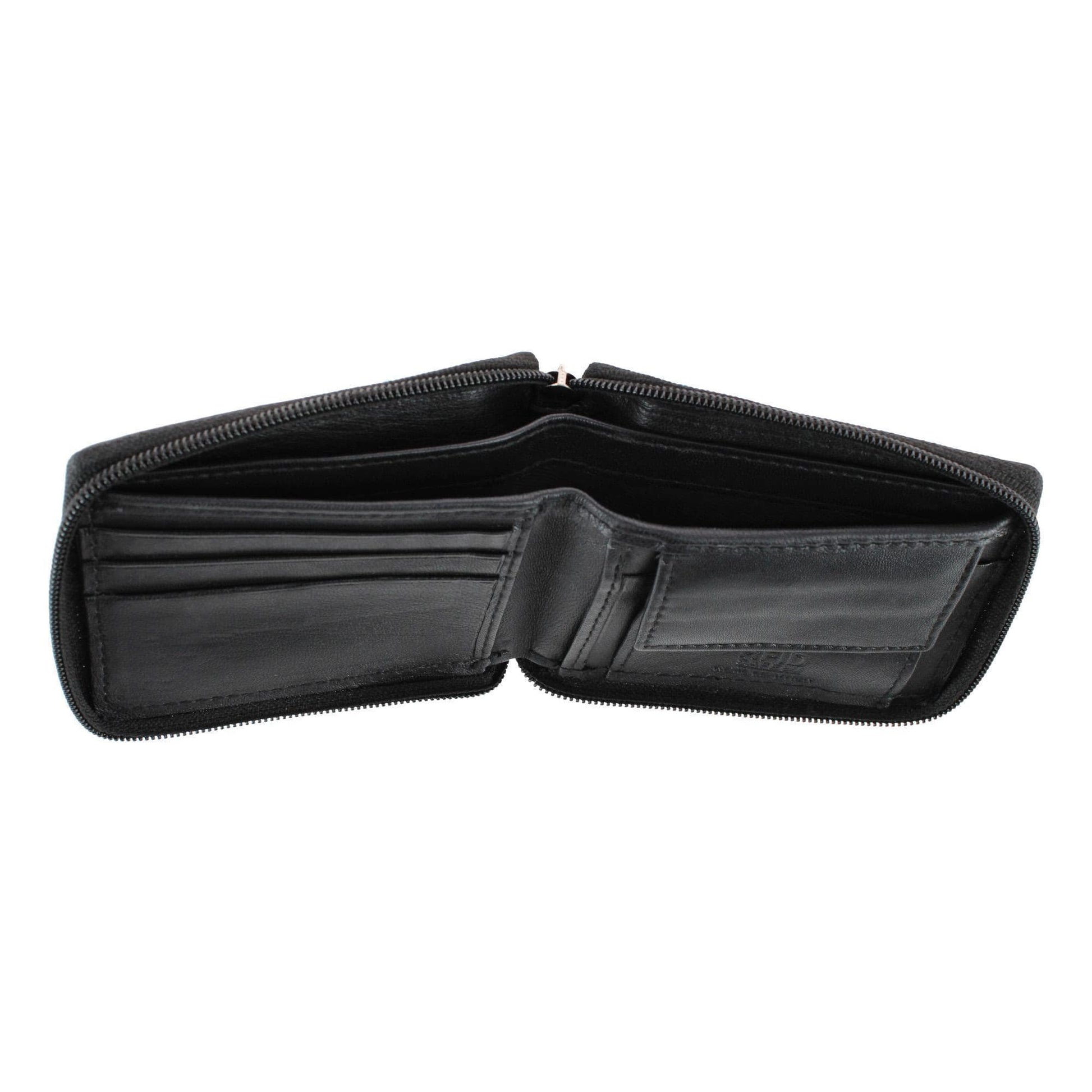 CTM® Leather Zip-Around Bifold Wallet with Coin Pocket - Black
