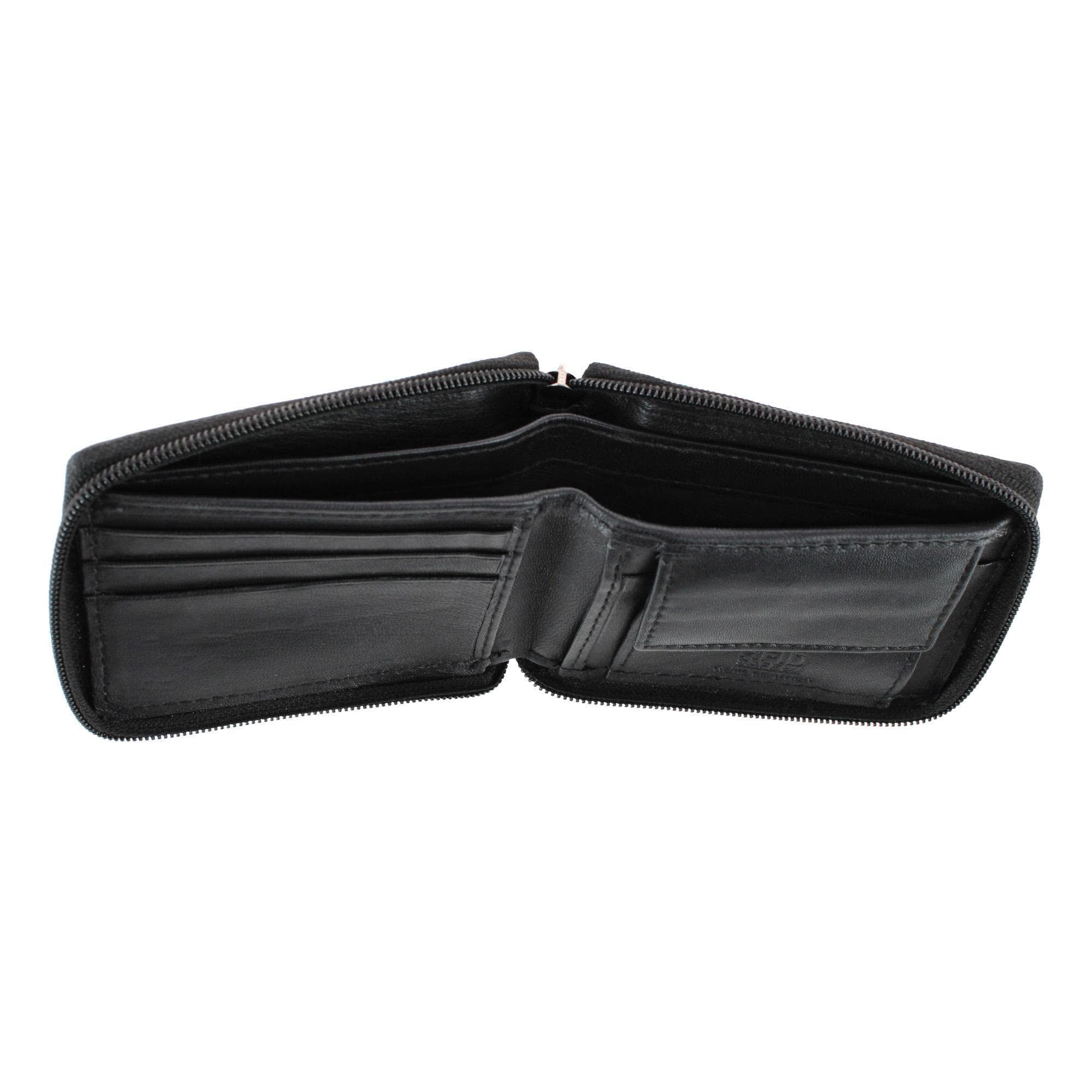 CTM® Leather Zip-Around Bifold Wallet with Coin Pocket - Black