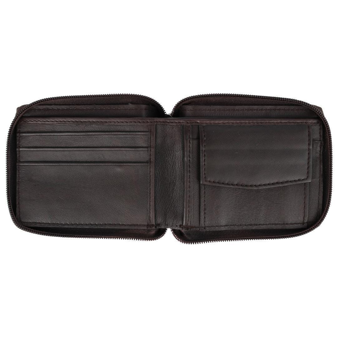 CTM® Leather Zip-Around Bifold Wallet with Coin Pocket - Brown