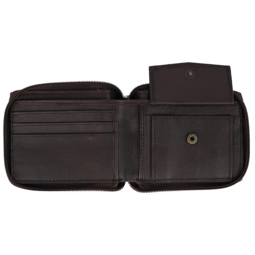 CTM® Leather Zip-Around Bifold Wallet with Coin Pocket - Brown