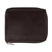 Leather Zip-Around Bifold Wallet with Coin Pocket