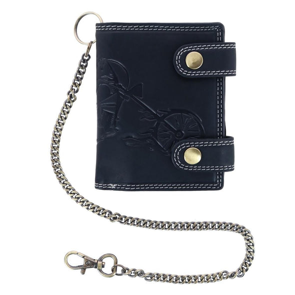 Men's Leather Motorcycle RFID Bifold Chain Wallet