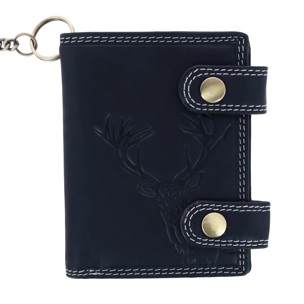 CTM® Men's Leather Deer Zip Around RFID Chain Wallet - Black