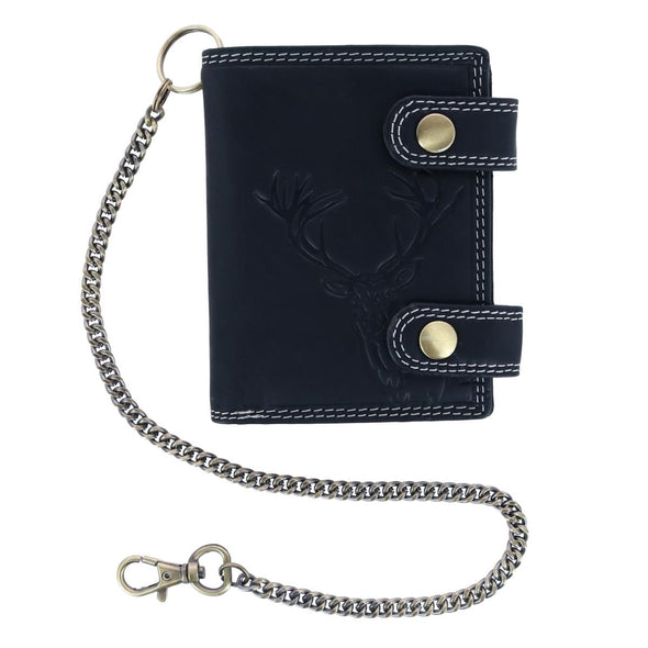 Men's Leather Deer Zip Around RFID Chain Wallet