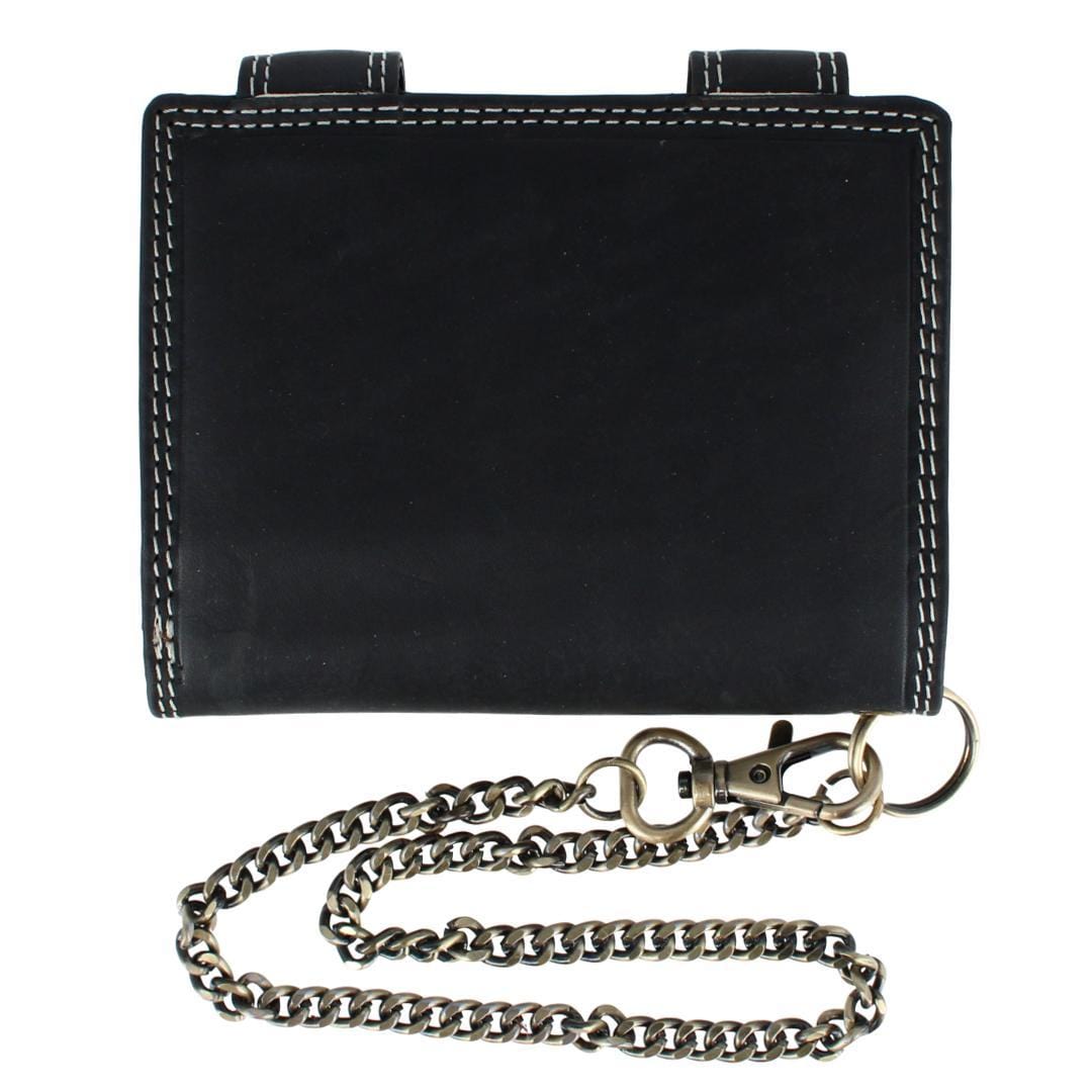 CTM® Men's Leather American Flag Bifold Chain Wallet with Snap Closure - Black