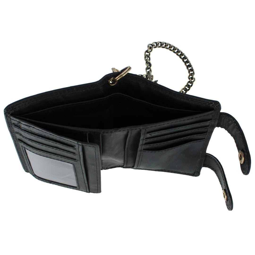 CTM® Men's Leather American Flag Bifold Chain Wallet with Snap Closure - Black