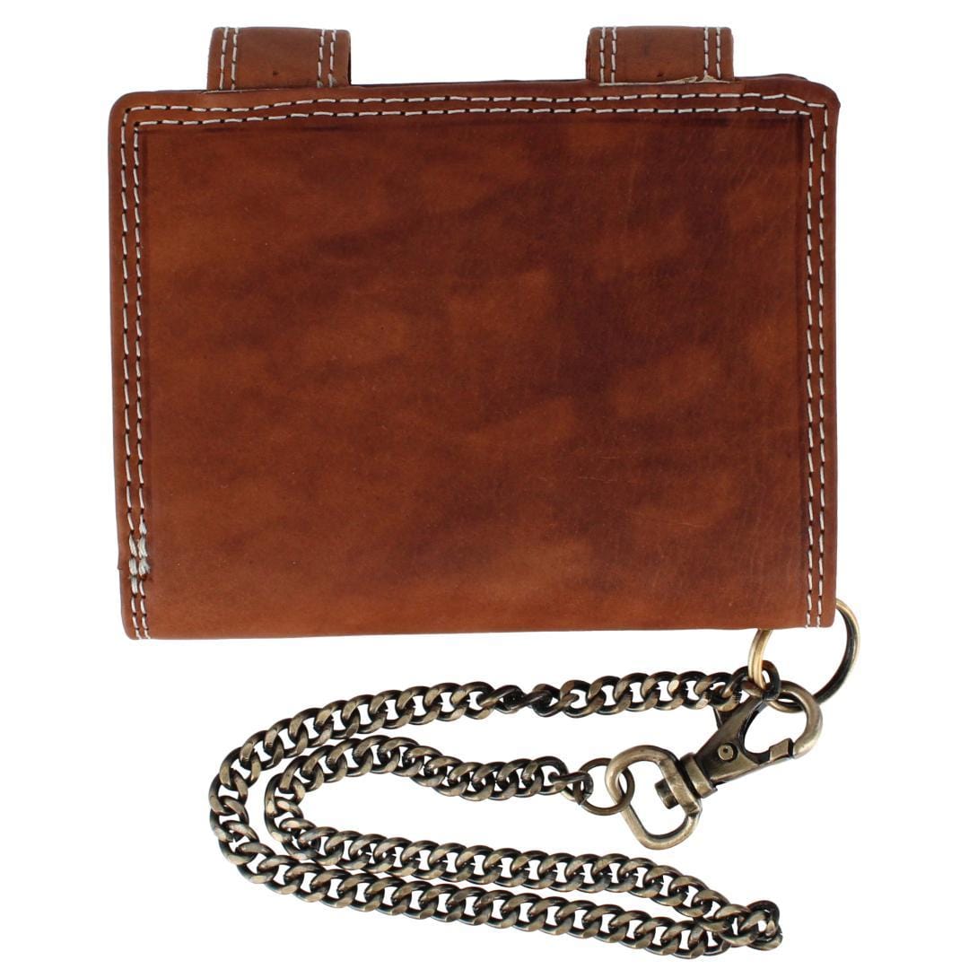 CTM® Men's Leather American Flag Bifold Chain Wallet with Snap Closure - Tan