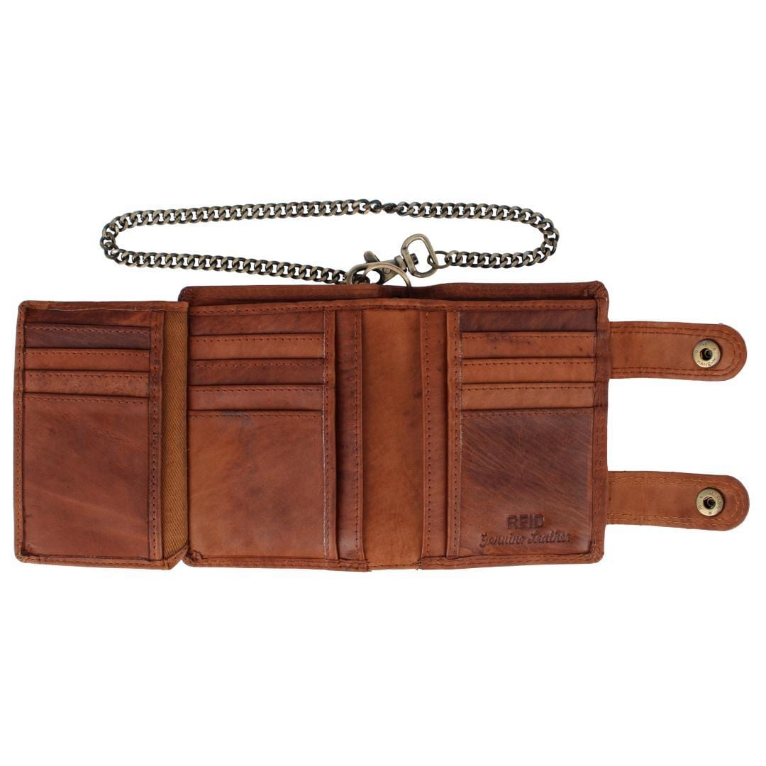 CTM® Men's Leather American Flag Bifold Chain Wallet with Snap Closure - Tan