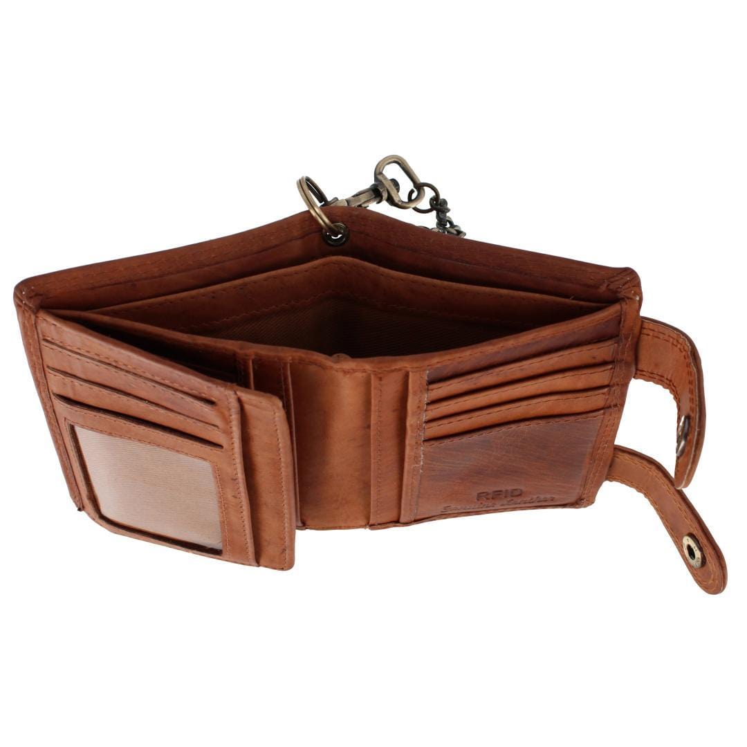 CTM® Men's Leather American Flag Bifold Chain Wallet with Snap Closure - Tan