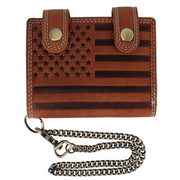 Men's Leather American Flag Bifold Chain Wallet with Snap Closure