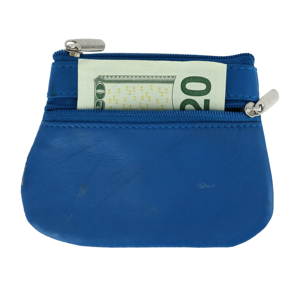 CTM® Leather Zipper Coin Pouch Wallet - Blue