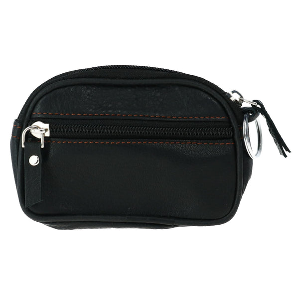 Leather Coin Pouch Wallet with Double Zipper