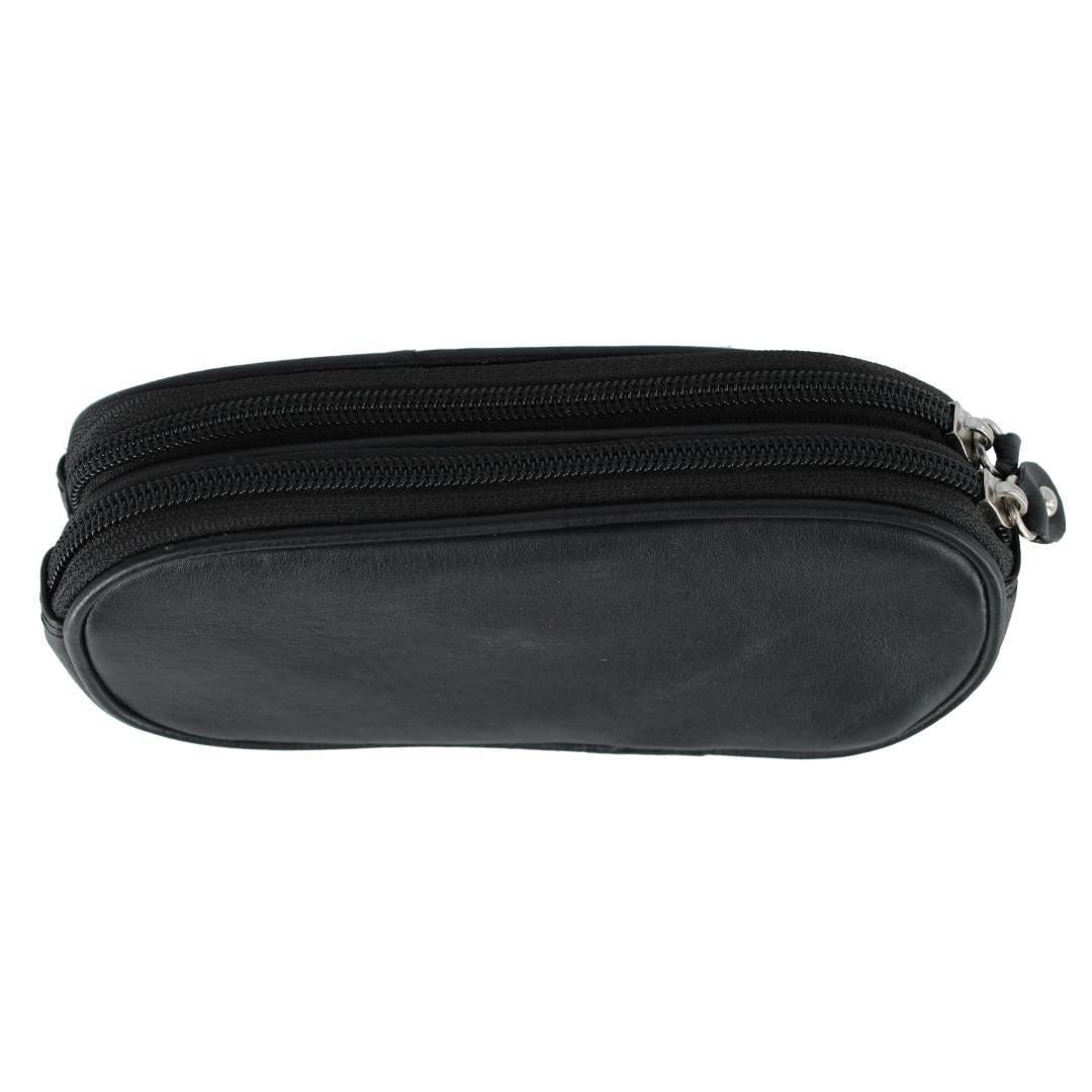 CTM® Napa Leather Zip Around Double Eyeglass Case Holder - Black
