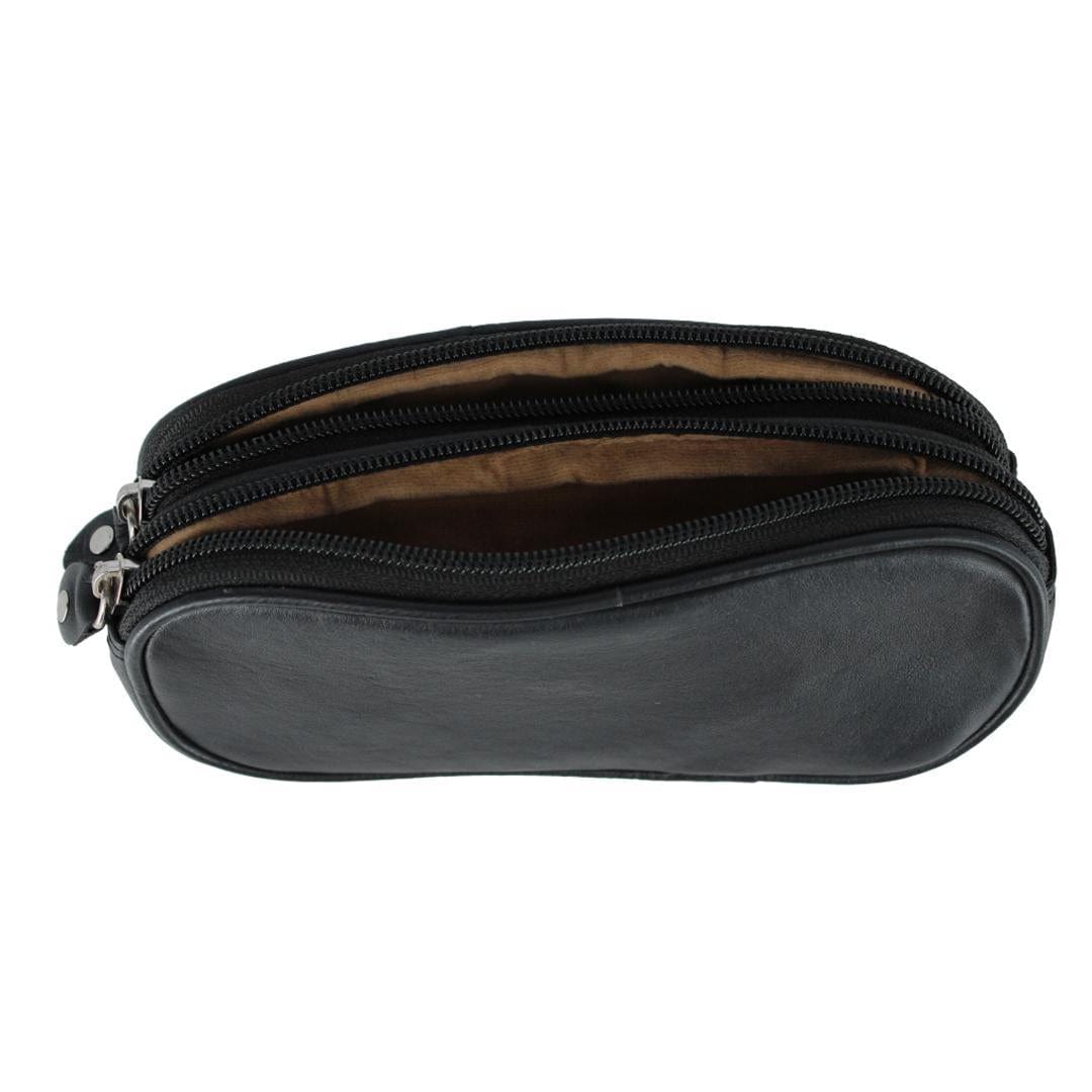 CTM® Napa Leather Zip Around Double Eyeglass Case Holder - Black