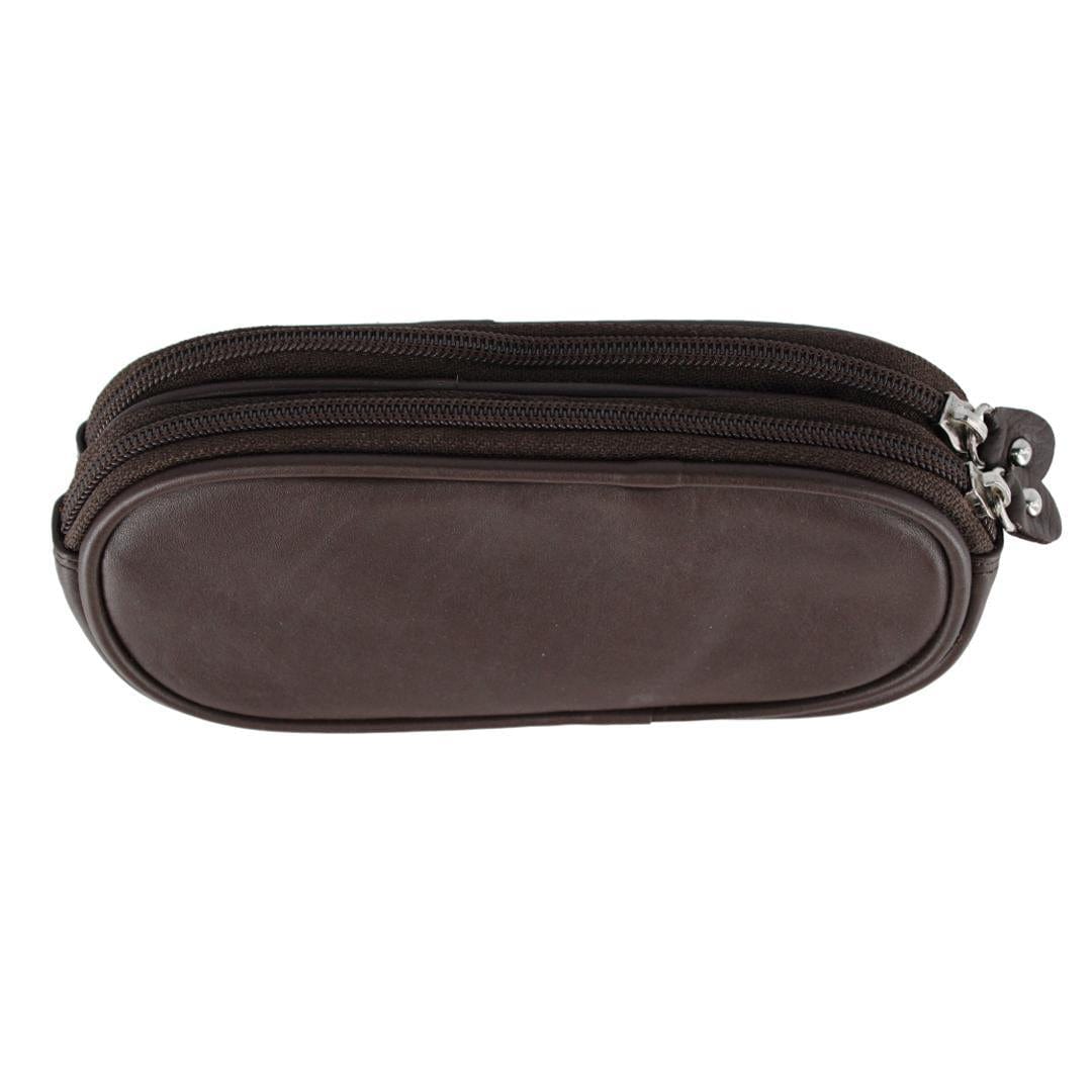 CTM® Napa Leather Zip Around Double Eyeglass Case Holder - Brown