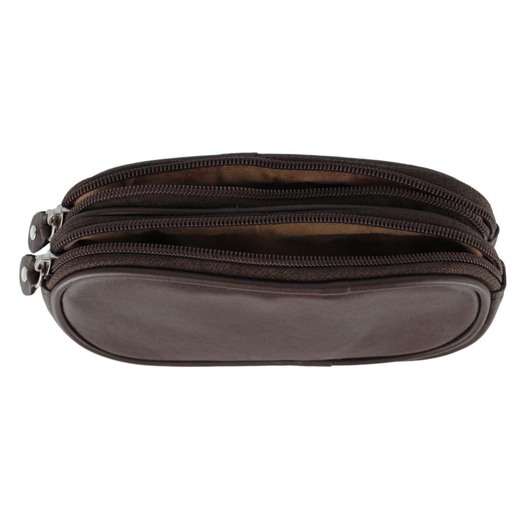 CTM® Napa Leather Zip Around Double Eyeglass Case Holder - Brown