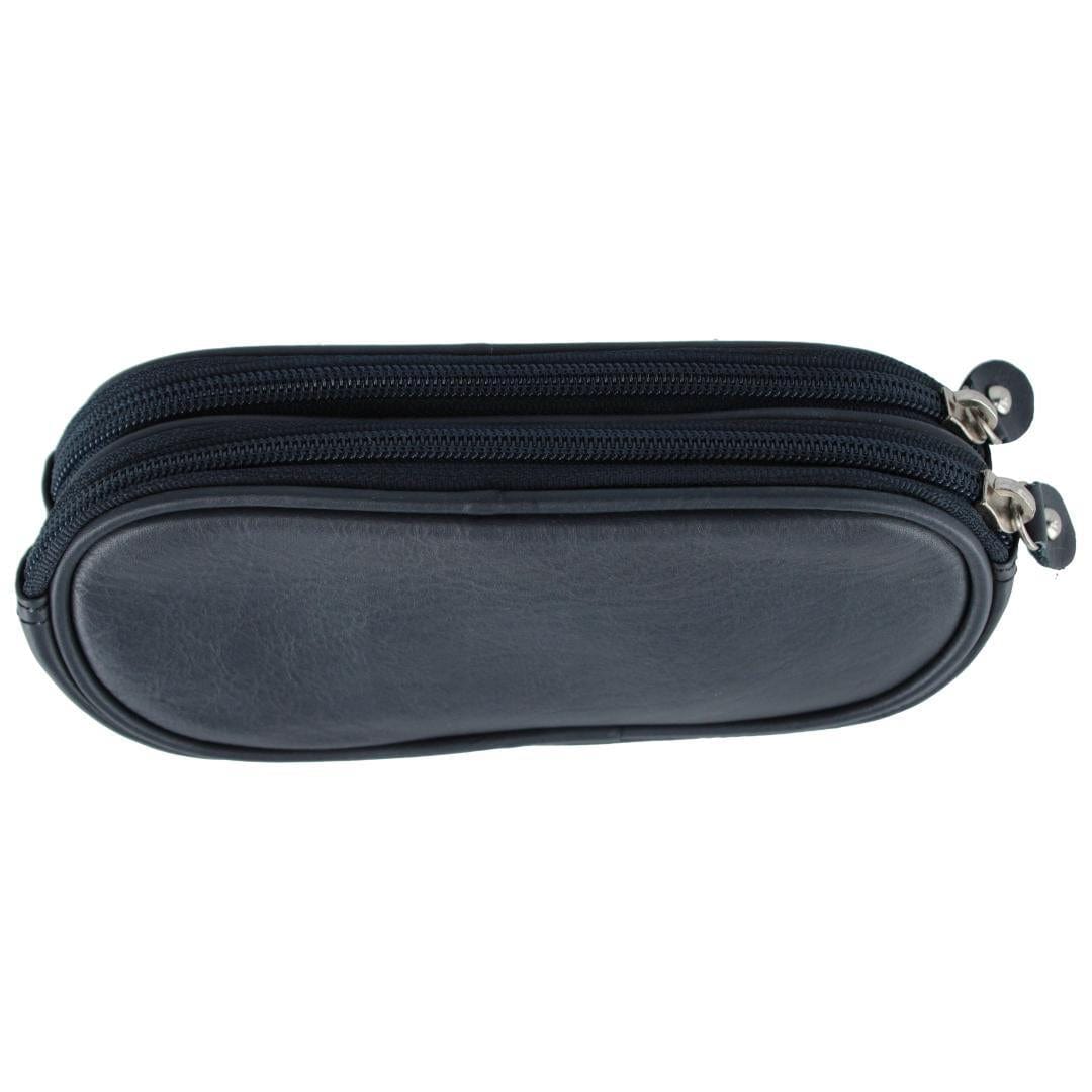 CTM® Napa Leather Zip Around Double Eyeglass Case Holder - Navy