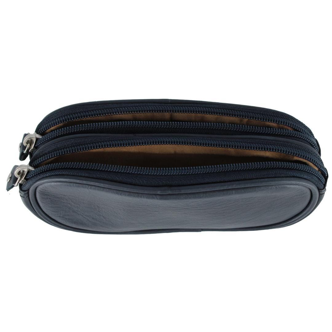 CTM® Napa Leather Zip Around Double Eyeglass Case Holder - Navy