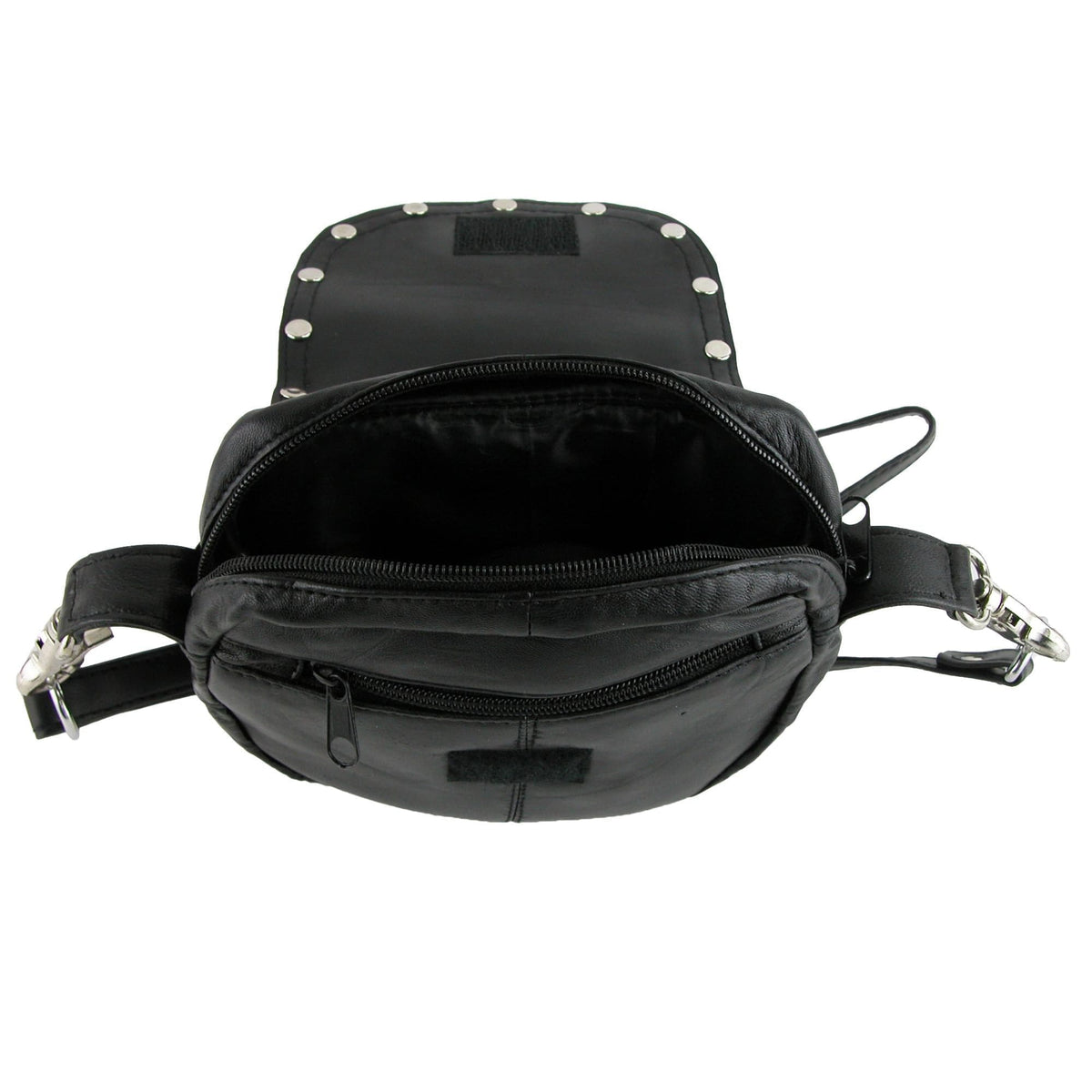CTM® Leather Studded Biker Belt Waistpack - Black