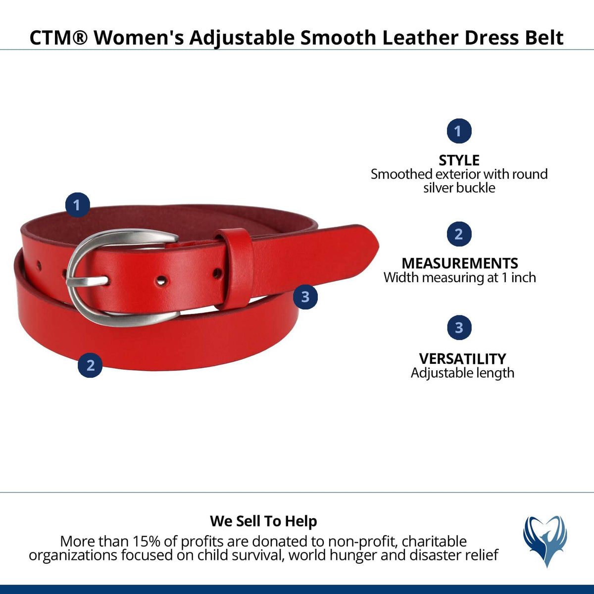 CTM® Women's Adjustable Smooth Leather Dress Belt - Red