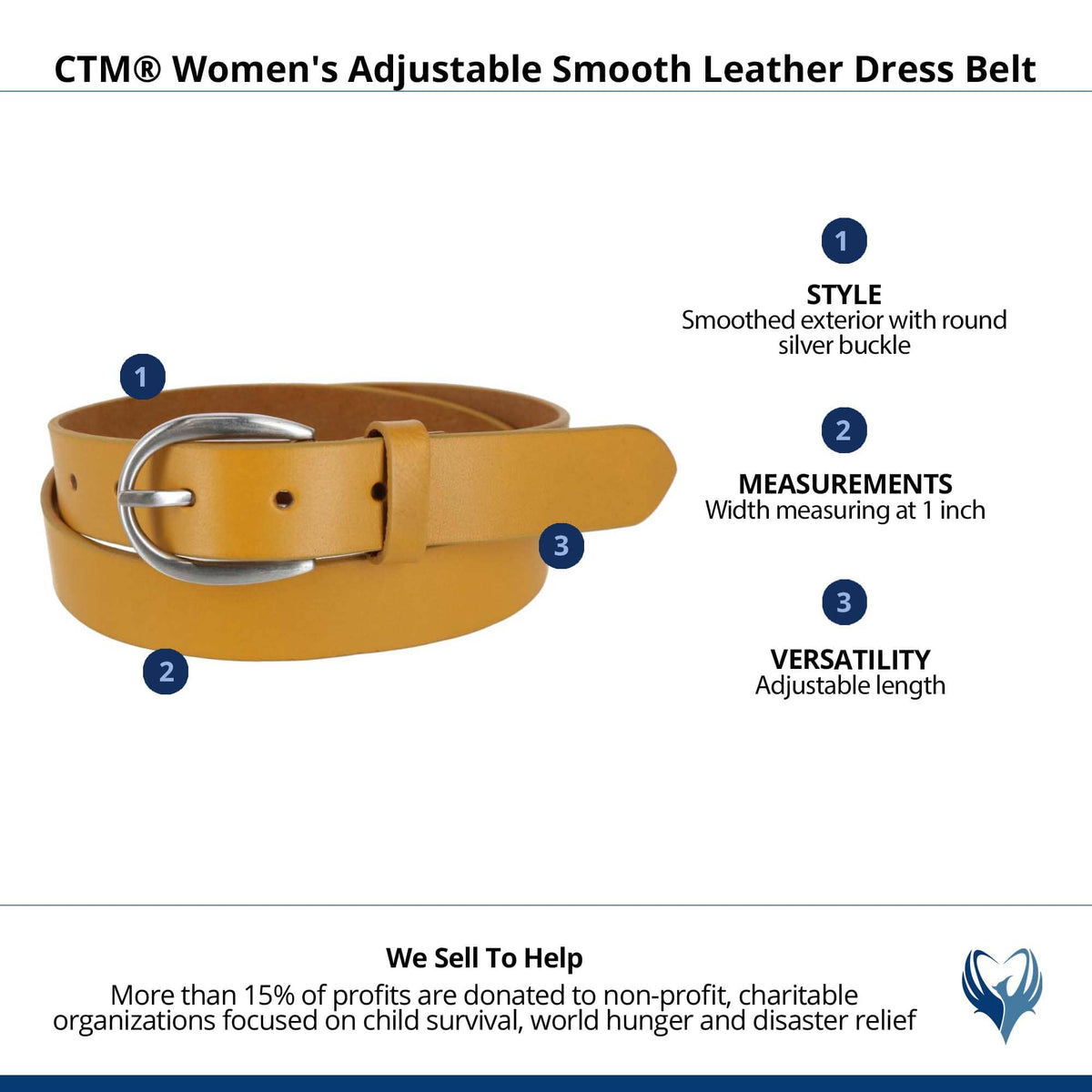 CTM® Women's Adjustable Smooth Leather Dress Belt - Yellow