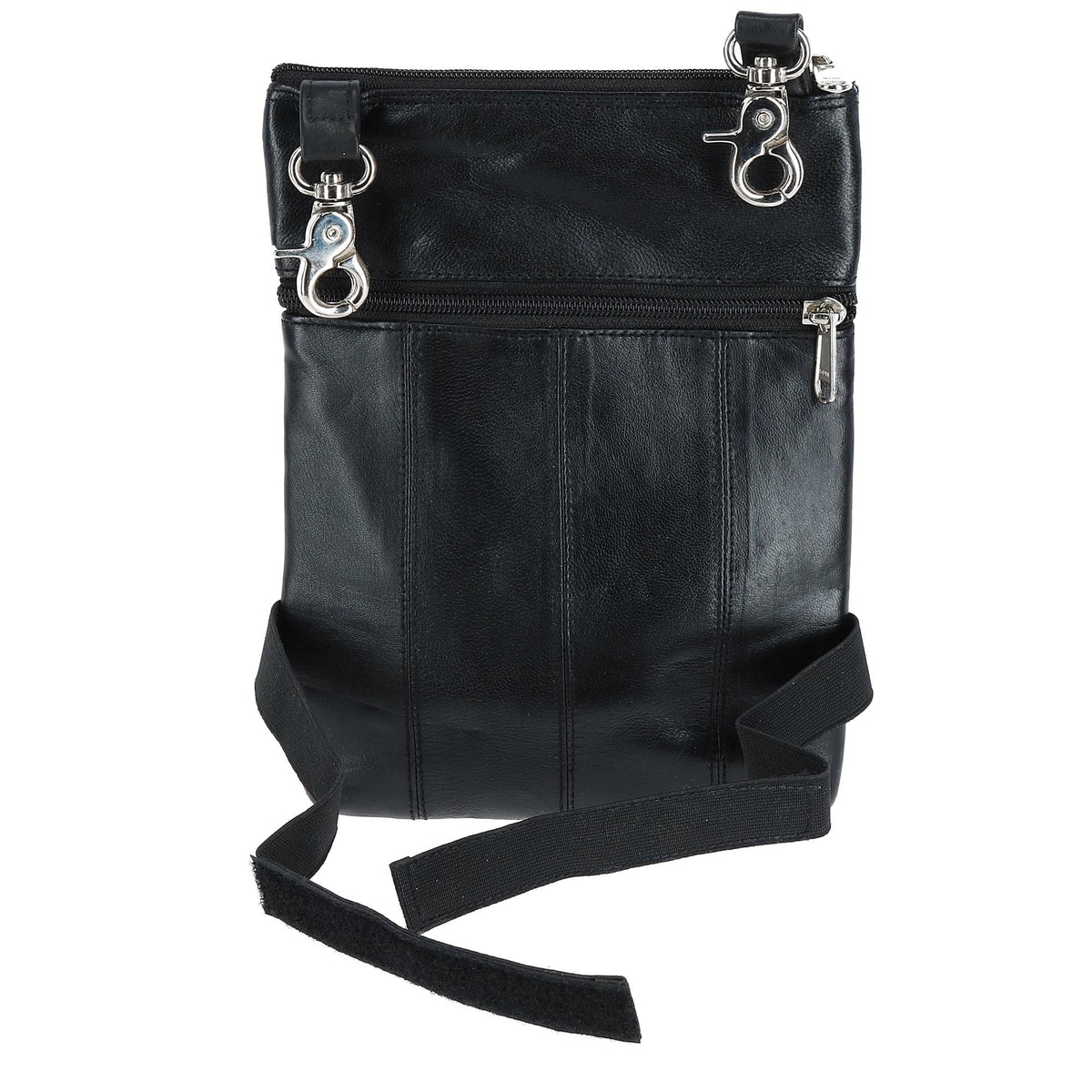 CTM® Leather Biker Hook Waist Belt Bag with Thigh Strap - Black