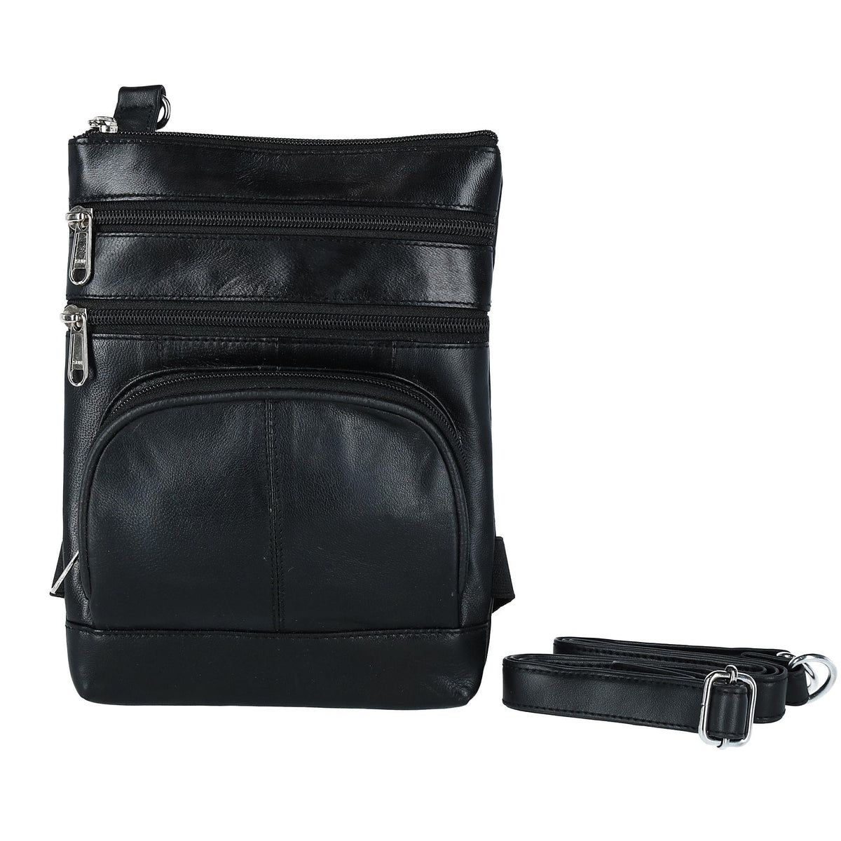 CTM® Leather Biker Hook Waist Belt Bag with Thigh Strap - Black