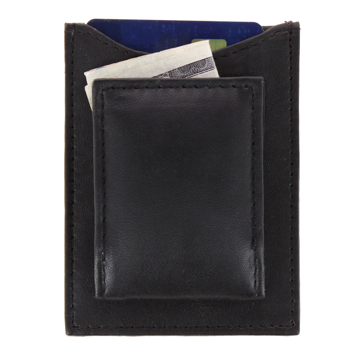 CTM® Men's Leather Money Clip Wallet with ID Window & Slip Pocket - Black