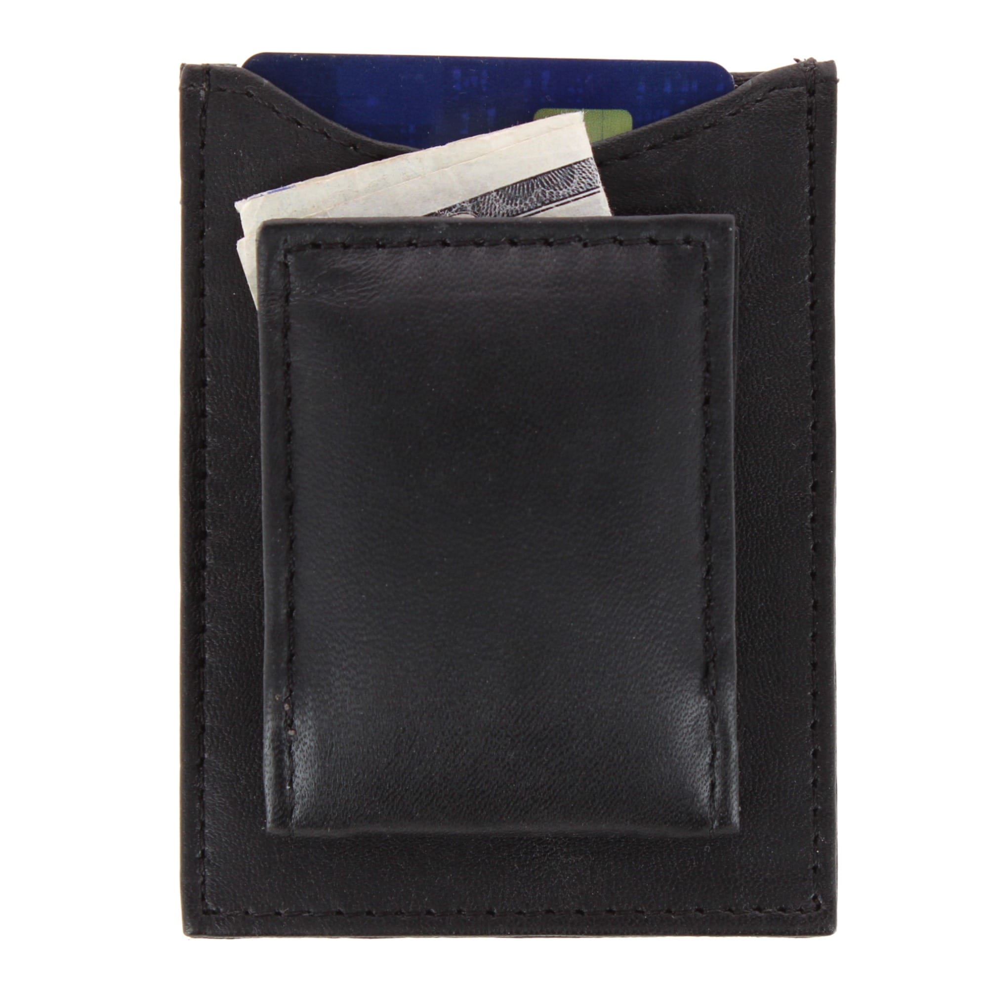 CTM® Men's Leather Money Clip Wallet with ID Window & Slip Pocket - Black