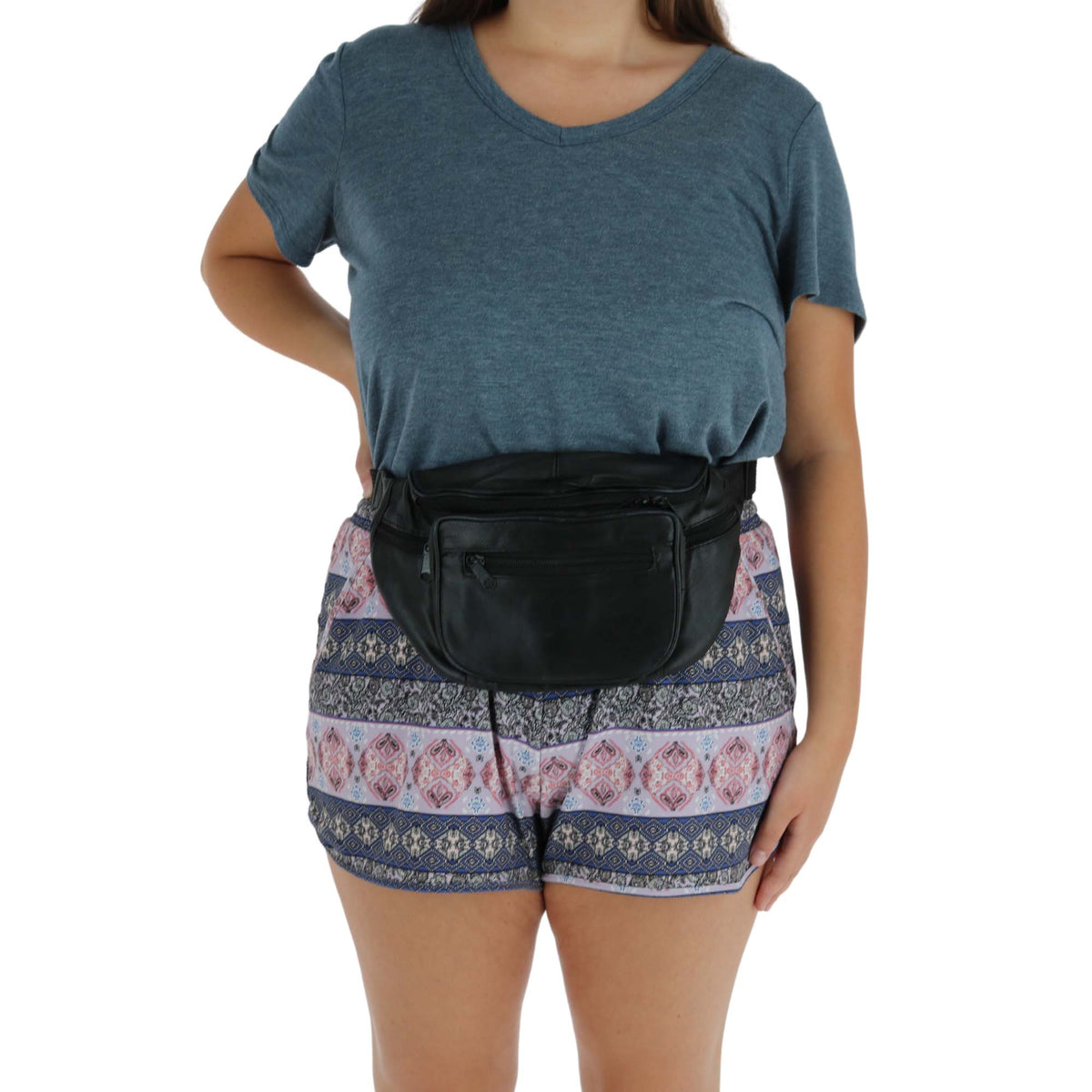 CTM® Leather Multi Pocket Fanny Waist Pack - Black