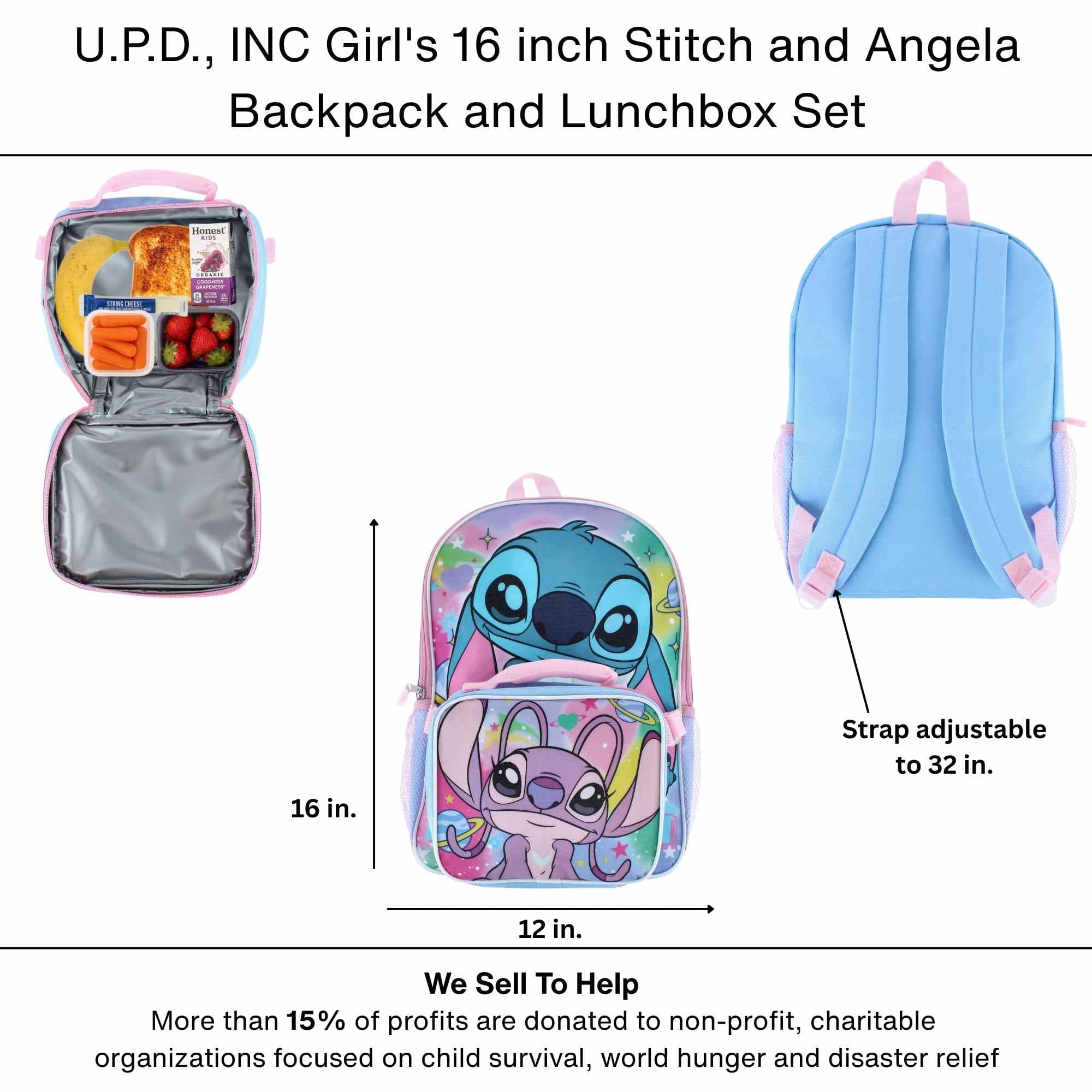 U.P.D., INC Girl's 16 inch Stitch and Angela Backpack and Lunchbox Set - Pink