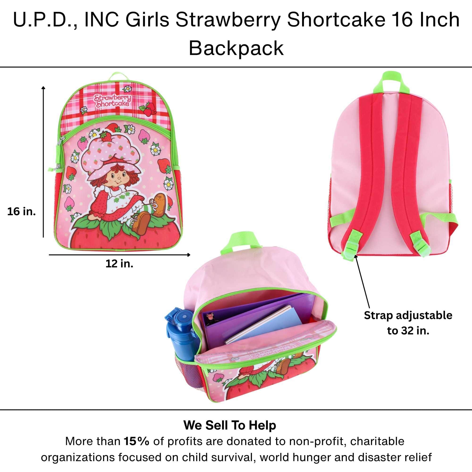 U.P.D., INC Girls Strawberry Shortcake 16 Inch Backpack - Pink