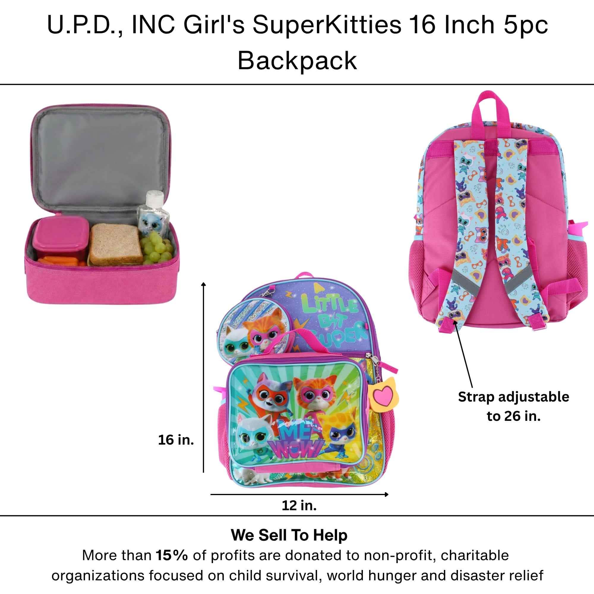 U.P.D., INC Girl's SuperKitties 16 Inch 5pc Backpack - Multicolor