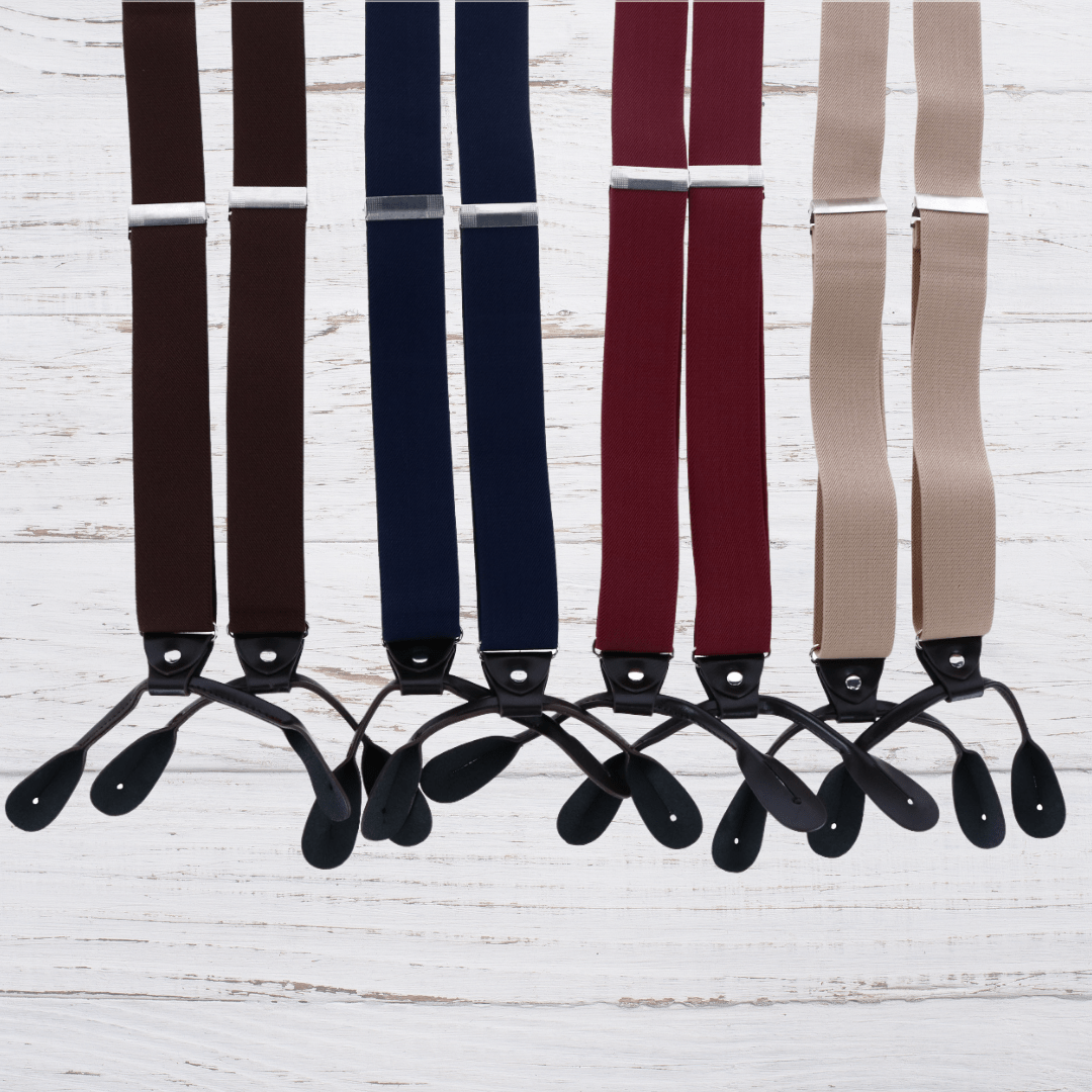 CTM® Men's 1.375 Inch Wide Solid Color Y-Back Button-End Suspenders - Black