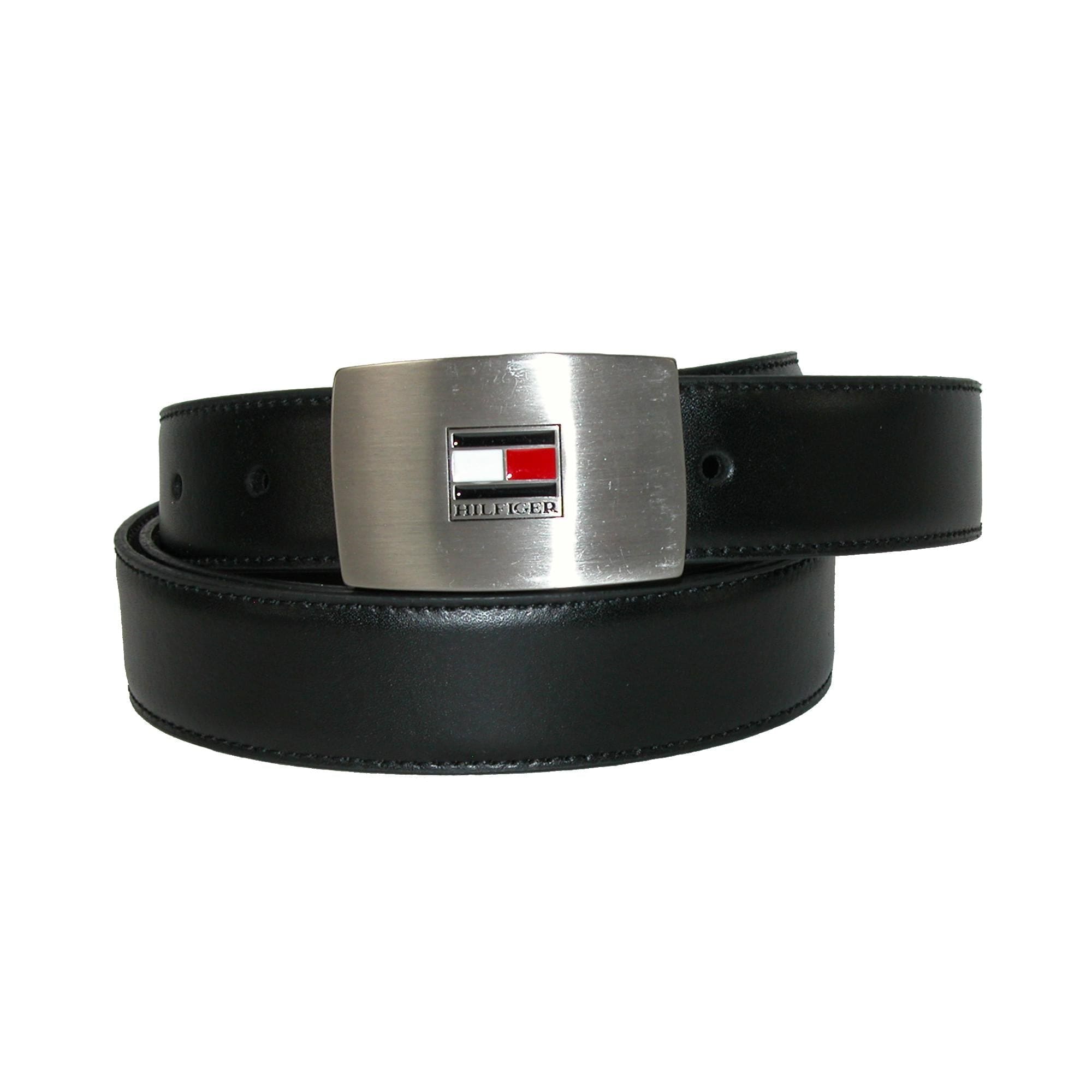 Tommy Hilfiger Men's Reversible Leather Belt and Buckles Boxed Gift Set - Black