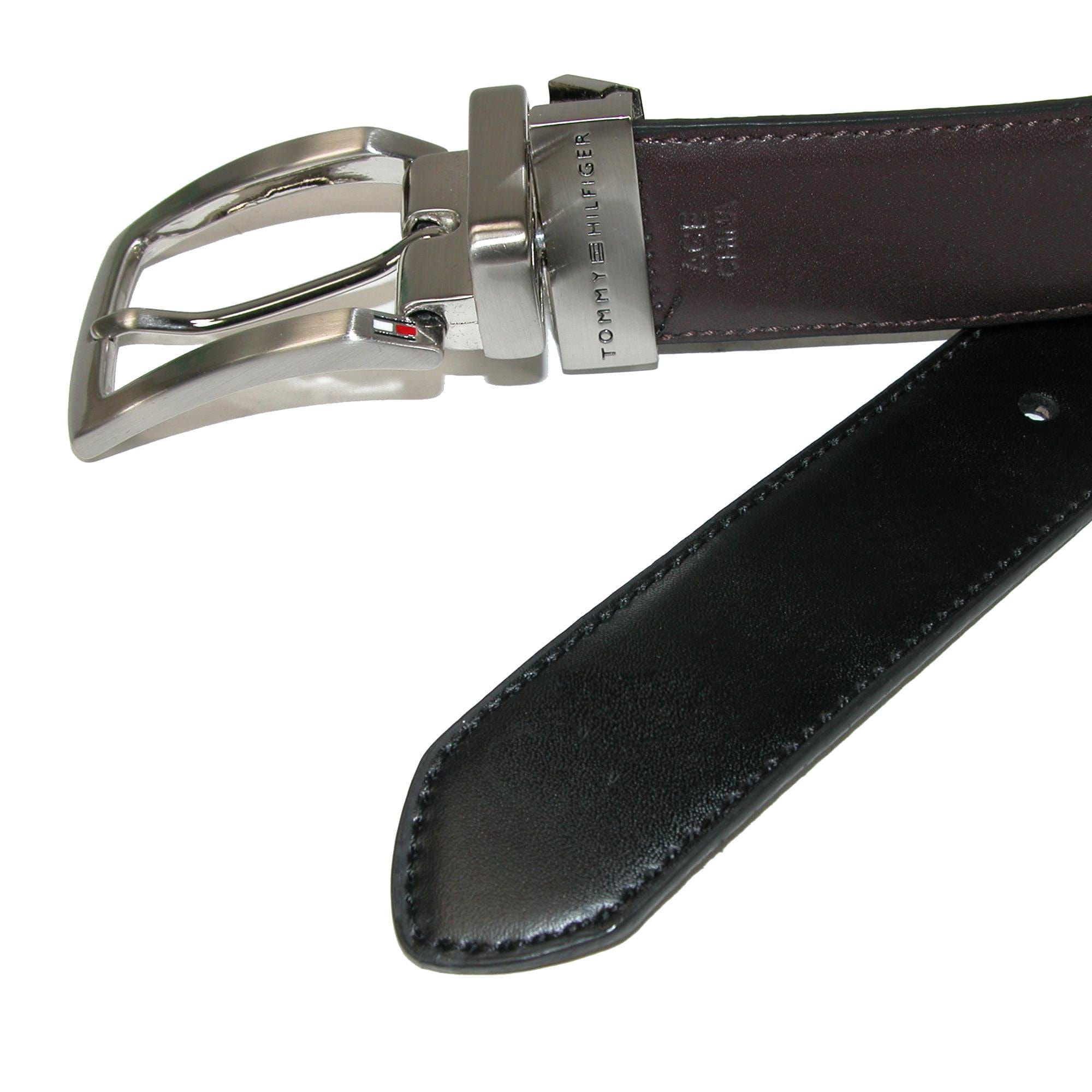 Tommy Hilfiger Men's Reversible Leather Belt and Buckles Boxed Gift Set - Black