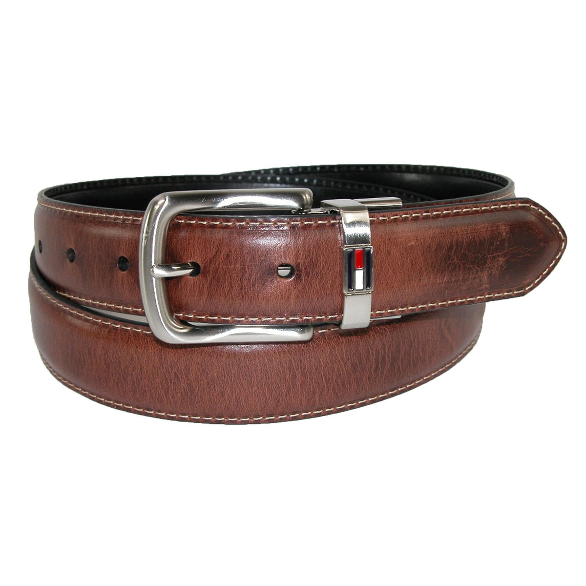 Tommy Hilfiger Men's Leather Reversible Belt with Flag Logo