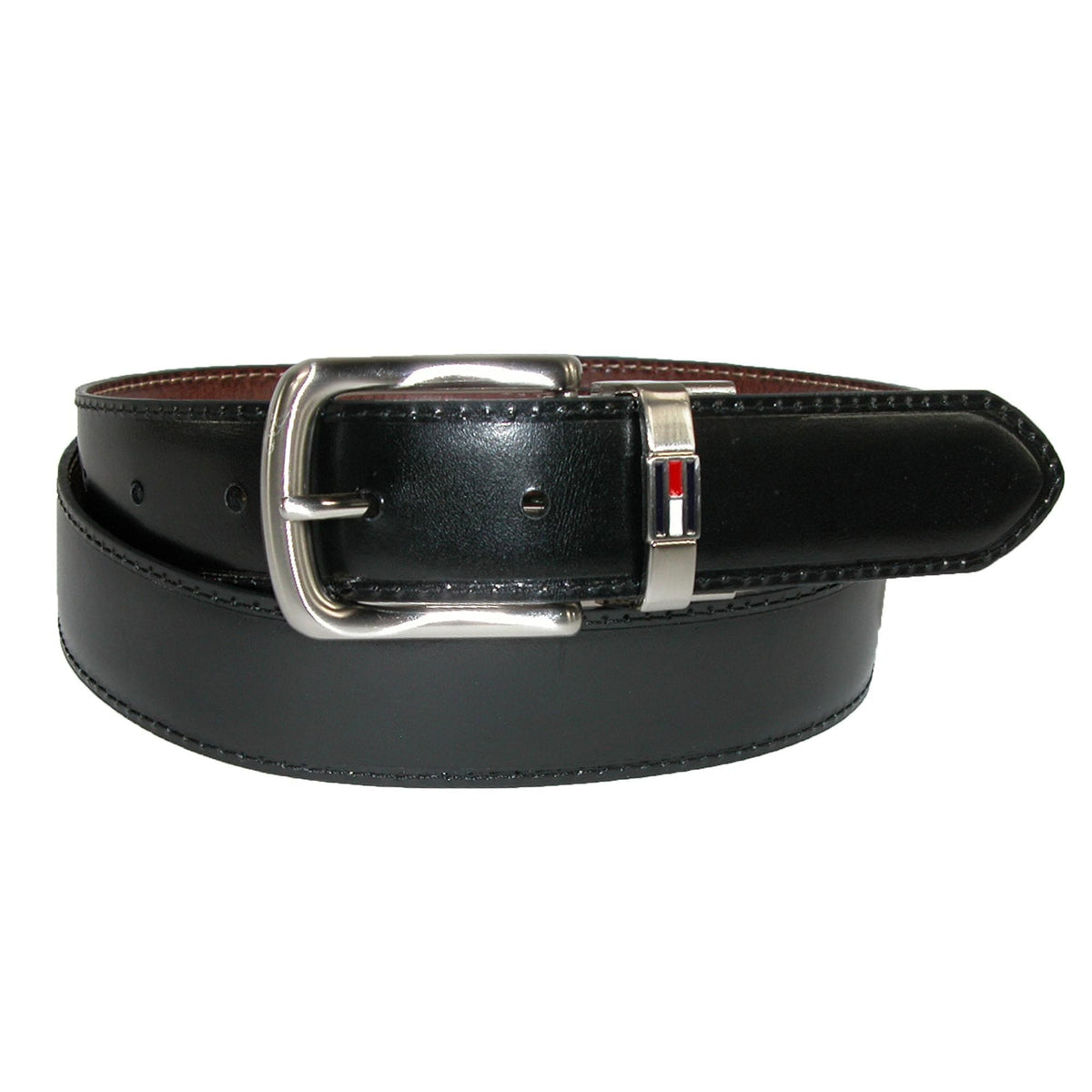 Tommy Hilfiger Men's Leather Reversible Belt with Flag Logo - Brown to Black