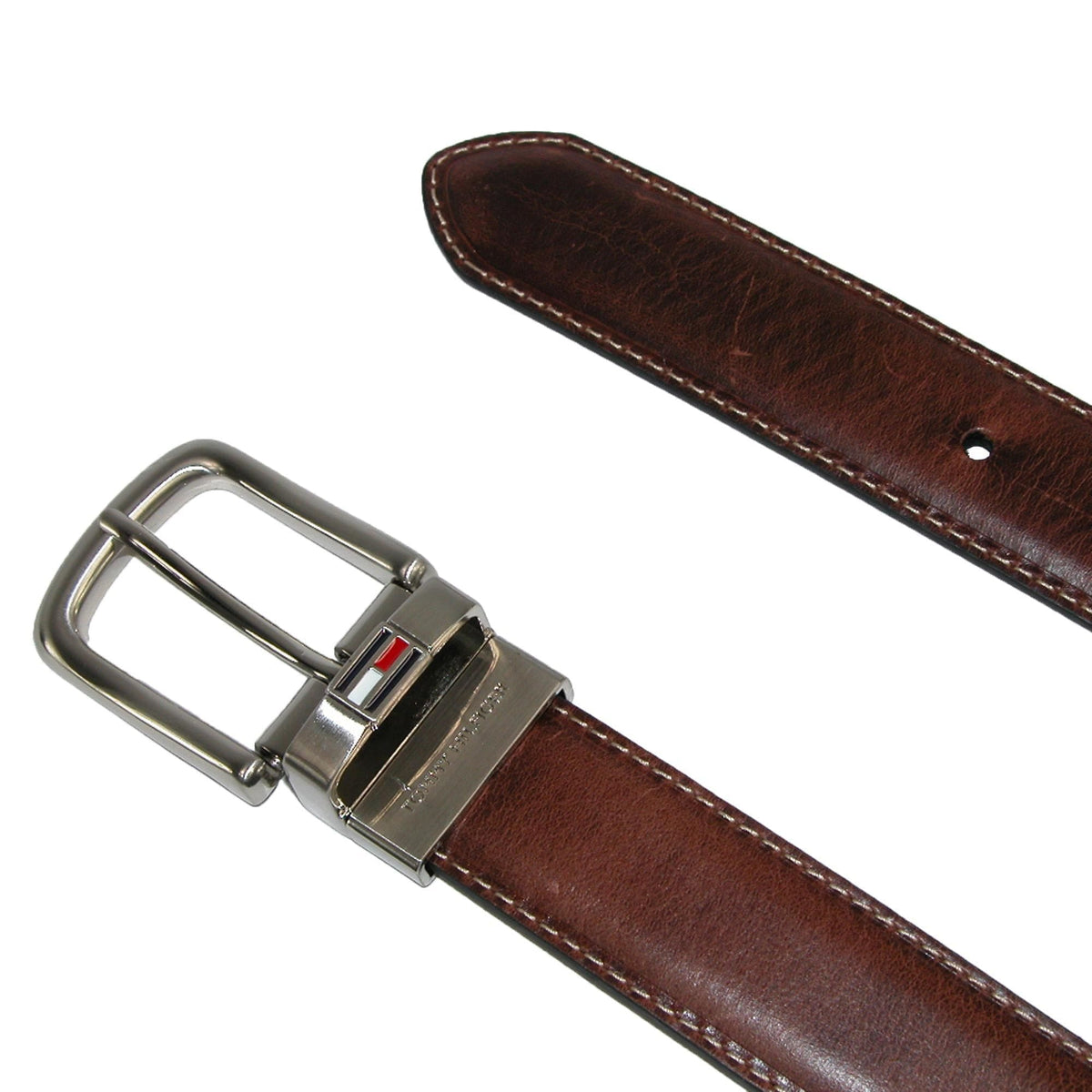 Tommy Hilfiger Men's Leather Reversible Belt with Flag Logo - Brown to Black