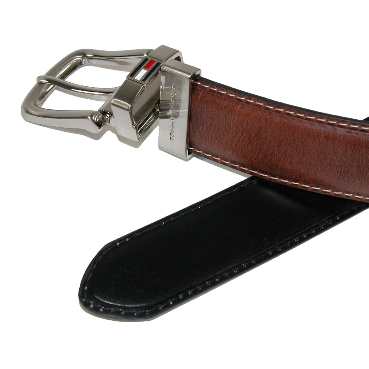 Tommy Hilfiger Men's Leather Reversible Belt with Flag Logo - Brown to Black