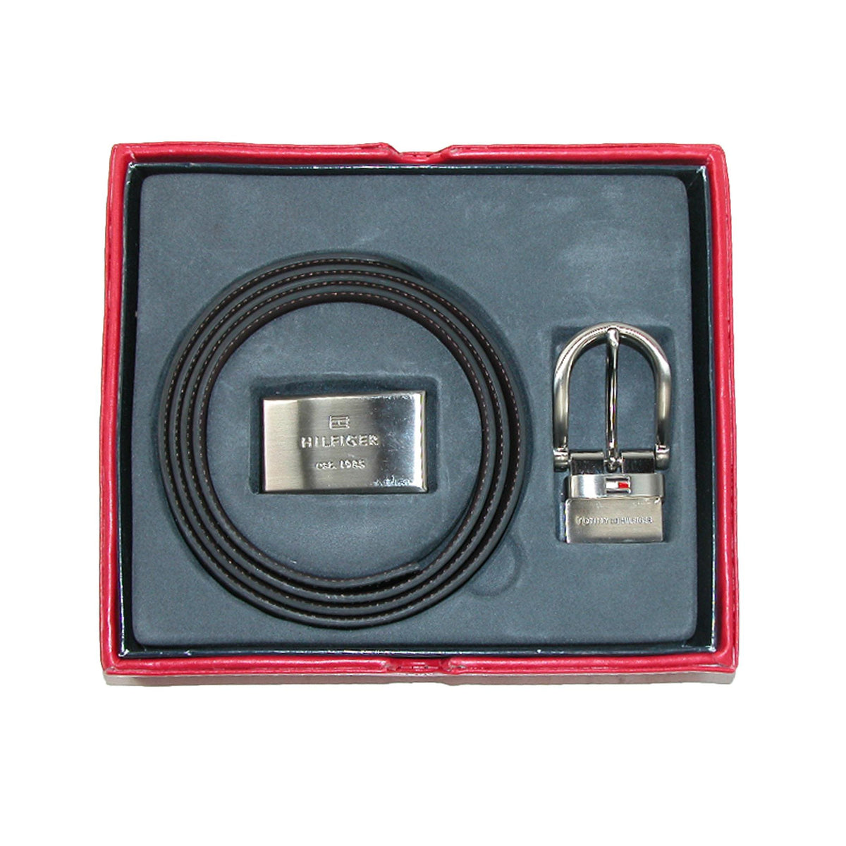 Tommy Hilfiger Men's Reversible 1-inch Leather Belt and Buckles Gift Set - Black