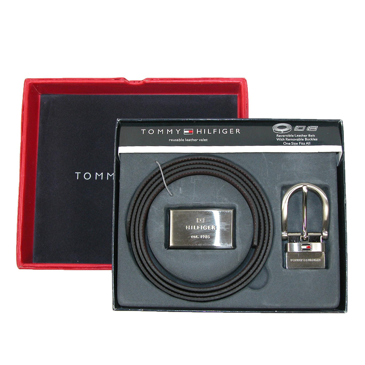 Tommy Hilfiger Men's Reversible 1-inch Leather Belt and Buckles Gift Set - Black