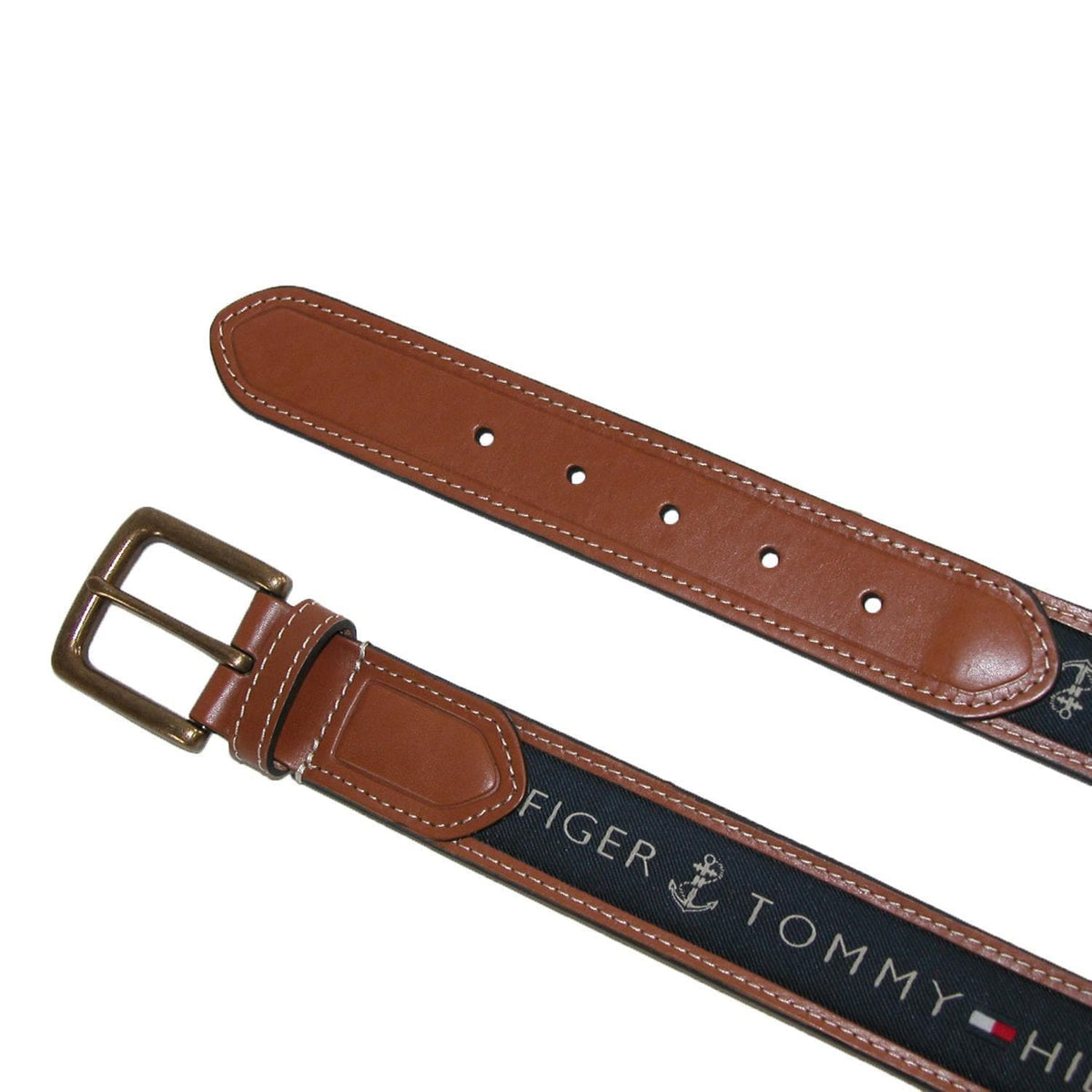 Tommy Hilfiger Men's Leather Casual Belt with Fabric Inlay - Black with Navy Inlay