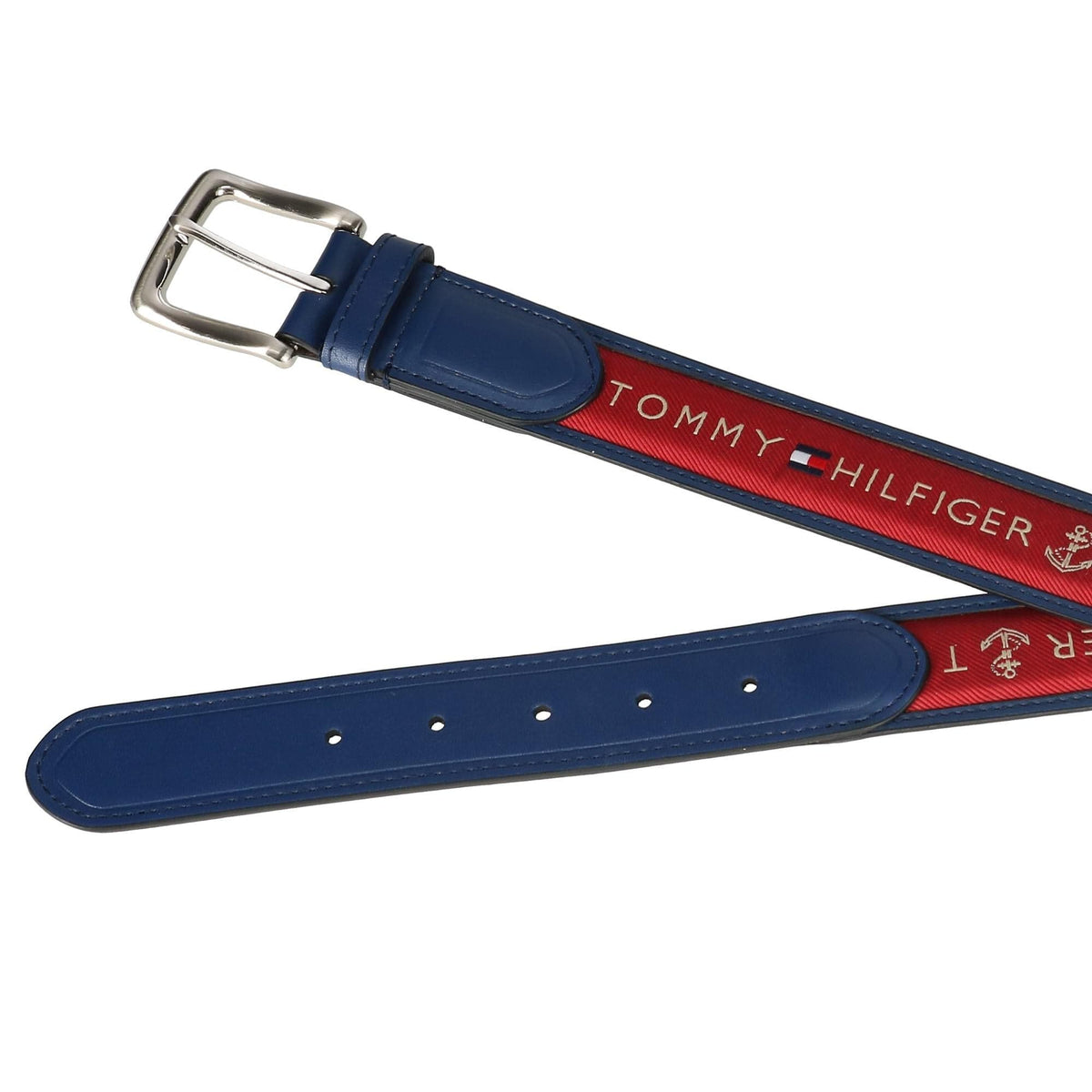 Tommy Hilfiger Men's Leather Casual Belt with Fabric Inlay - Tan with Khaki Inlay