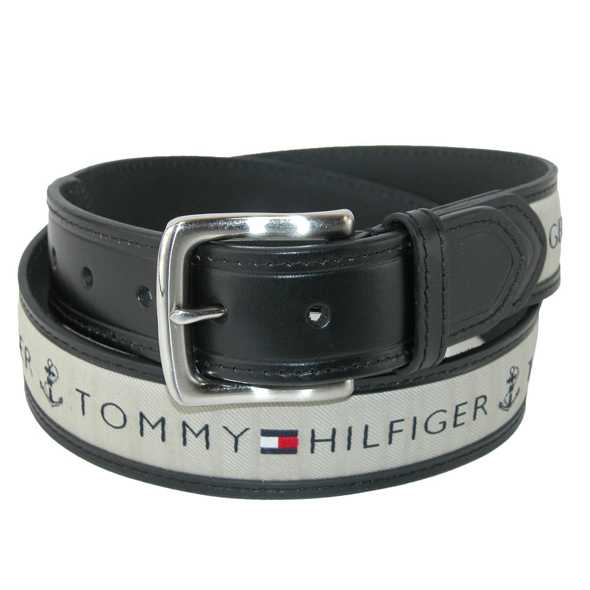 Tommy Hilfiger Men's Leather Casual Belt with Fabric Inlay